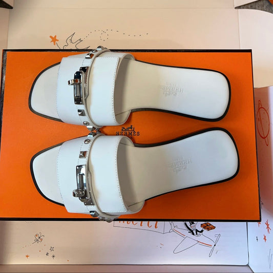 GIULIA FLAT SANDAL IN WHITE CALFSKIN - 35