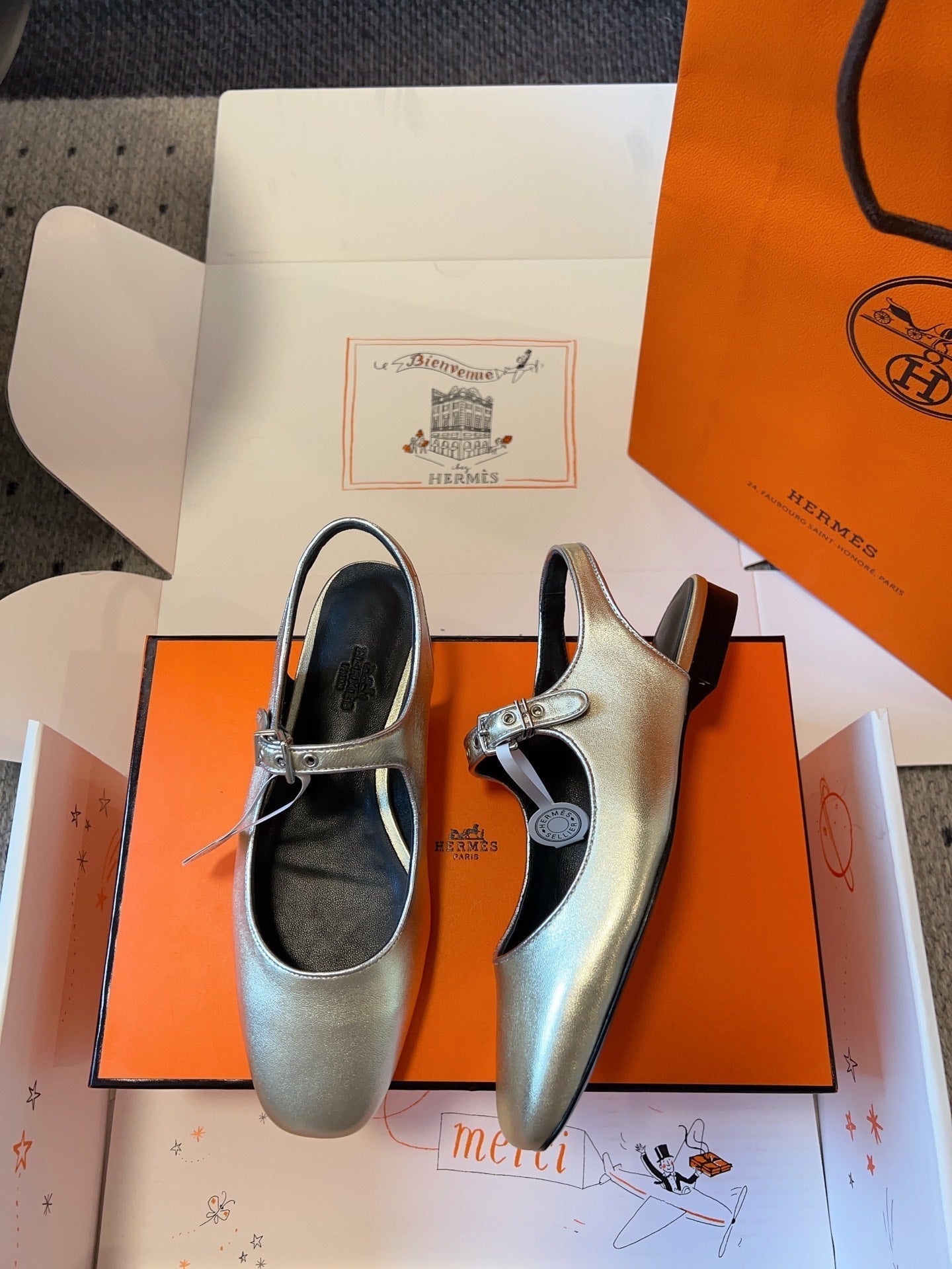 KLEO SLINGBACK IN SILVER CALFSKIN - 35
