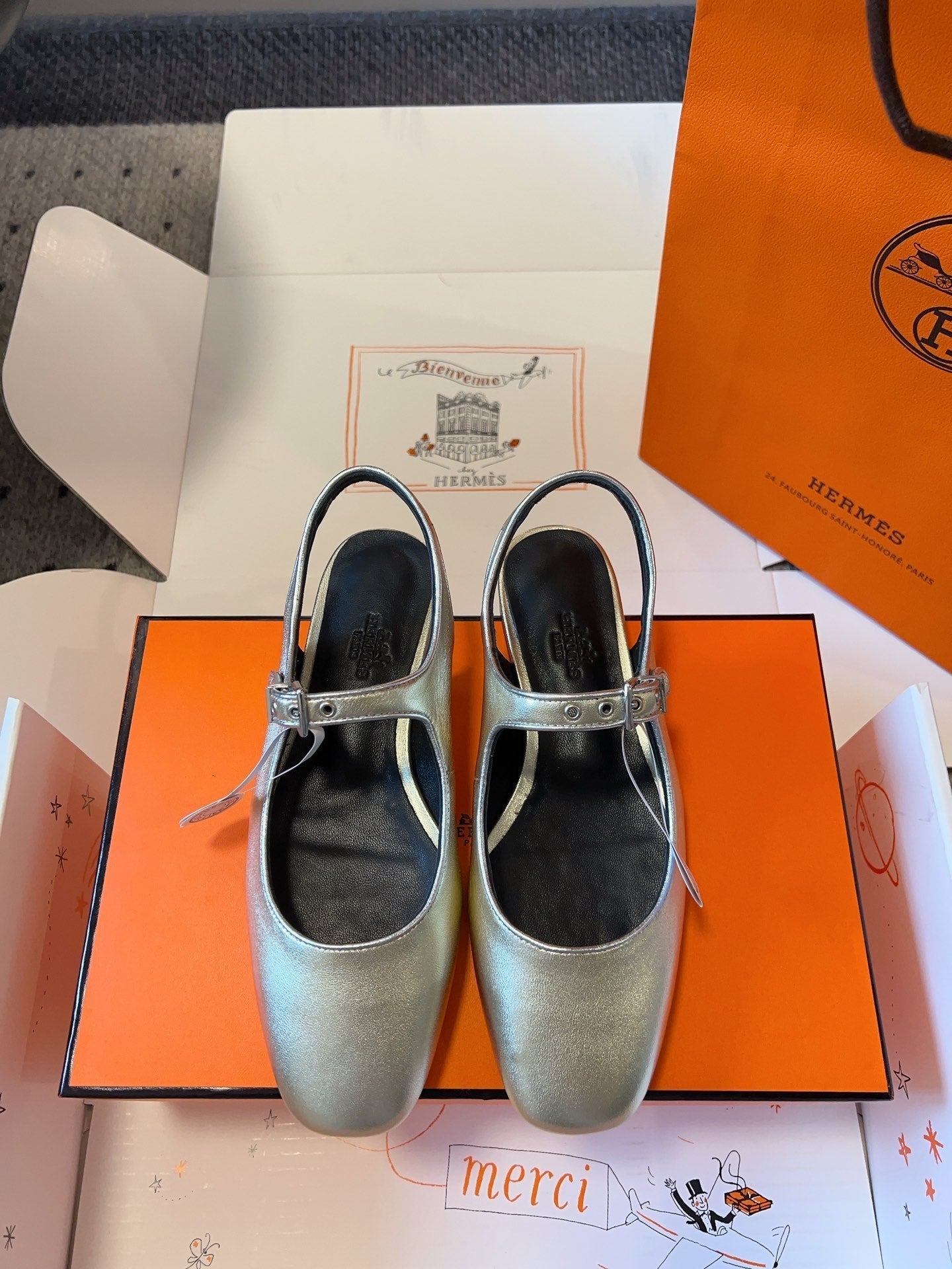 KLEO SLINGBACK IN SILVER CALFSKIN - 35