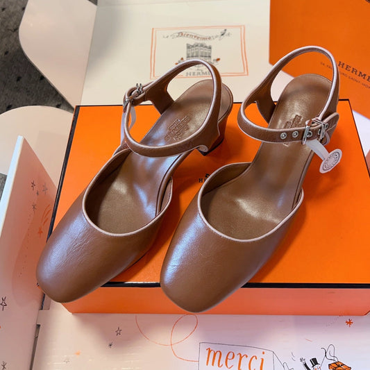 KLEO HIGH SLINGBACK IN BRONZE BROWN CALFSKIN - 35
