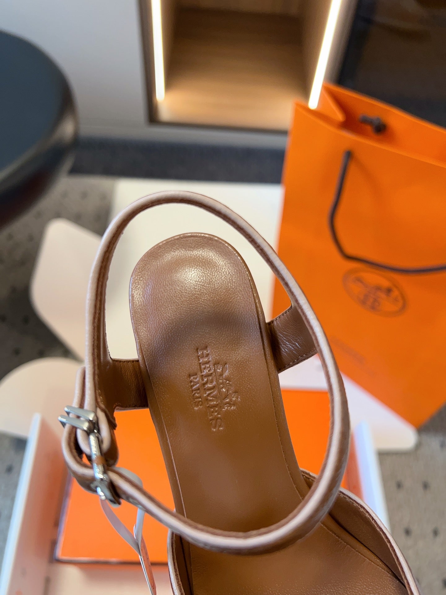 KLEO HIGH SLINGBACK IN BRONZE BROWN CALFSKIN - 35