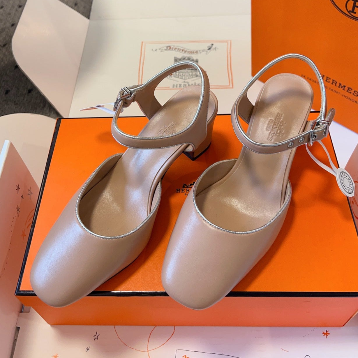 KLEO HIGH SLINGBACK IN CREPE PINK CALFSKIN - 35