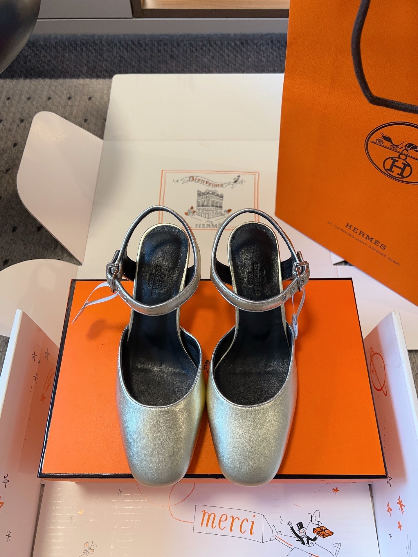 KLEO HIGH SLINGBACK IN SILVER CALFSKIN - 35