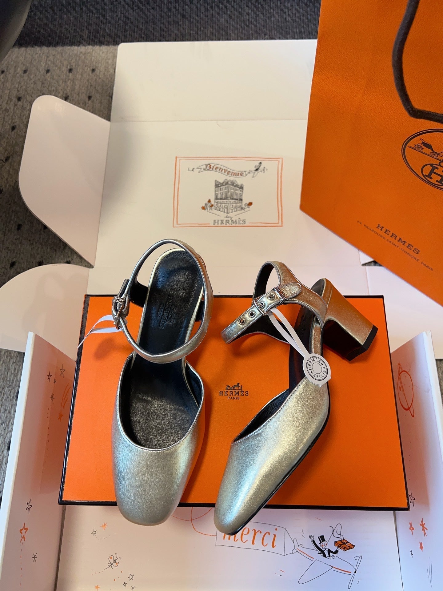 KLEO HIGH SLINGBACK IN SILVER CALFSKIN - 35