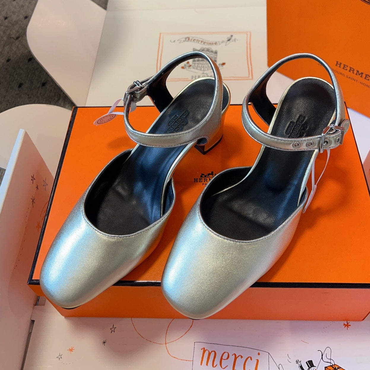 KLEO HIGH SLINGBACK IN SILVER CALFSKIN - 35