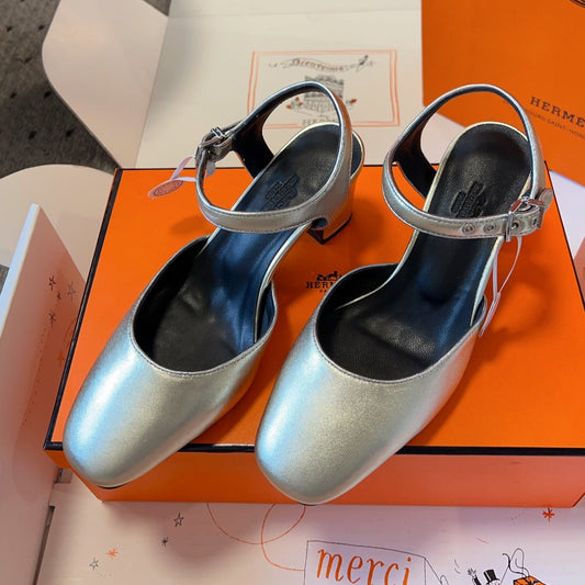 KLEO HIGH SLINGBACK IN SILVER CALFSKIN - 35
