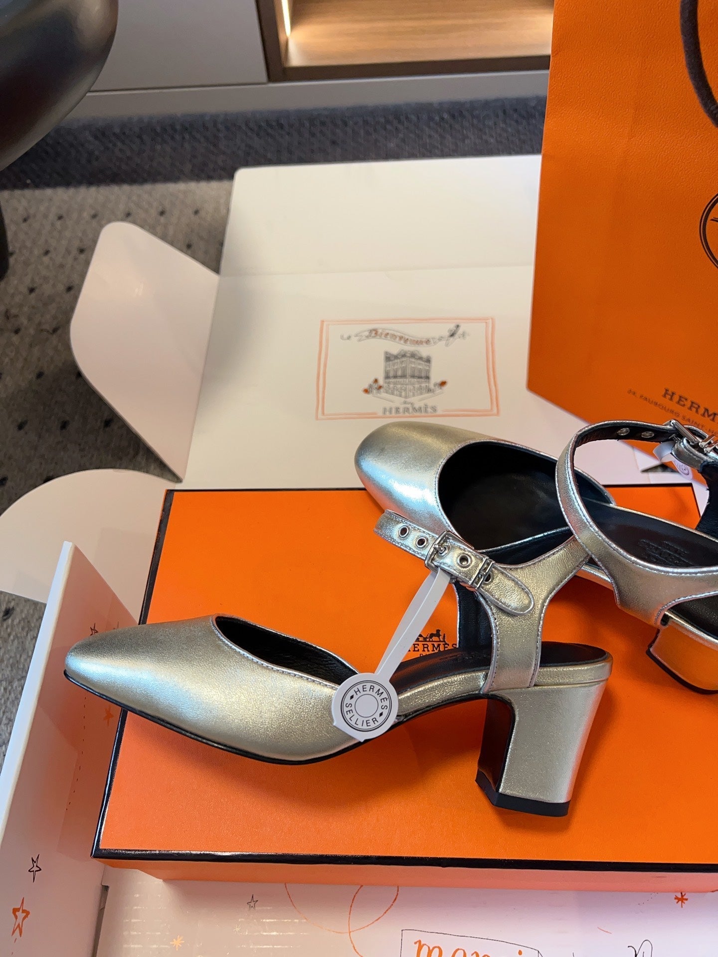 KLEO HIGH SLINGBACK IN SILVER CALFSKIN - 35