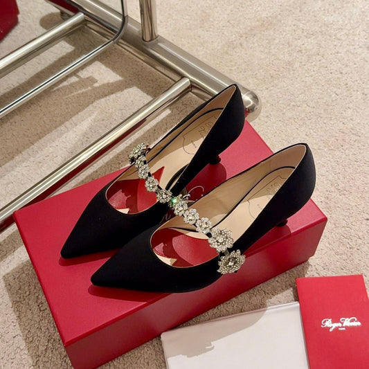 EFFLORESCENCE MARY JANE PUMPS IN BLACK SILK - 34