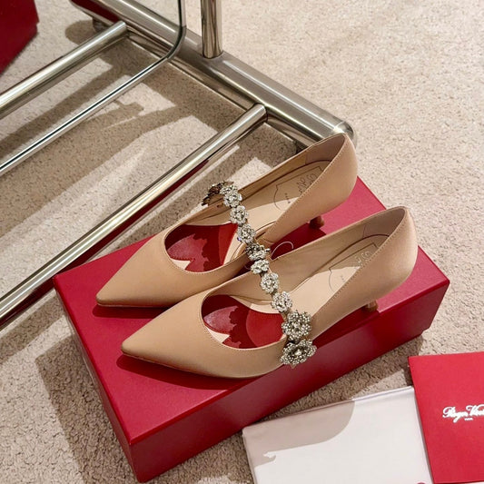 EFFLORESCENCE MARY JANE PUMPS IN TAN BEIGE SILK - 34