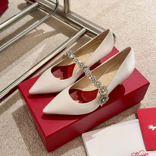 EFFLORESCENCE MARY JANE PUMPS IN WHITE SILK - 34