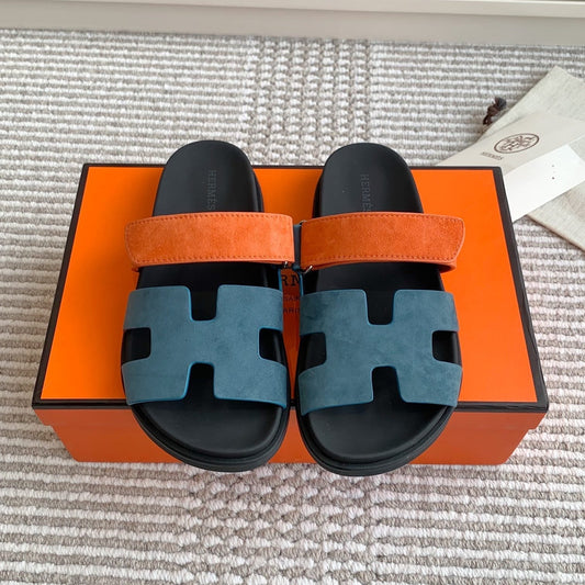 HM 26S CHYPRE SANDAL СИНЬО-СІРА ТА ПОМАРАНЧЕВА ЗАМША