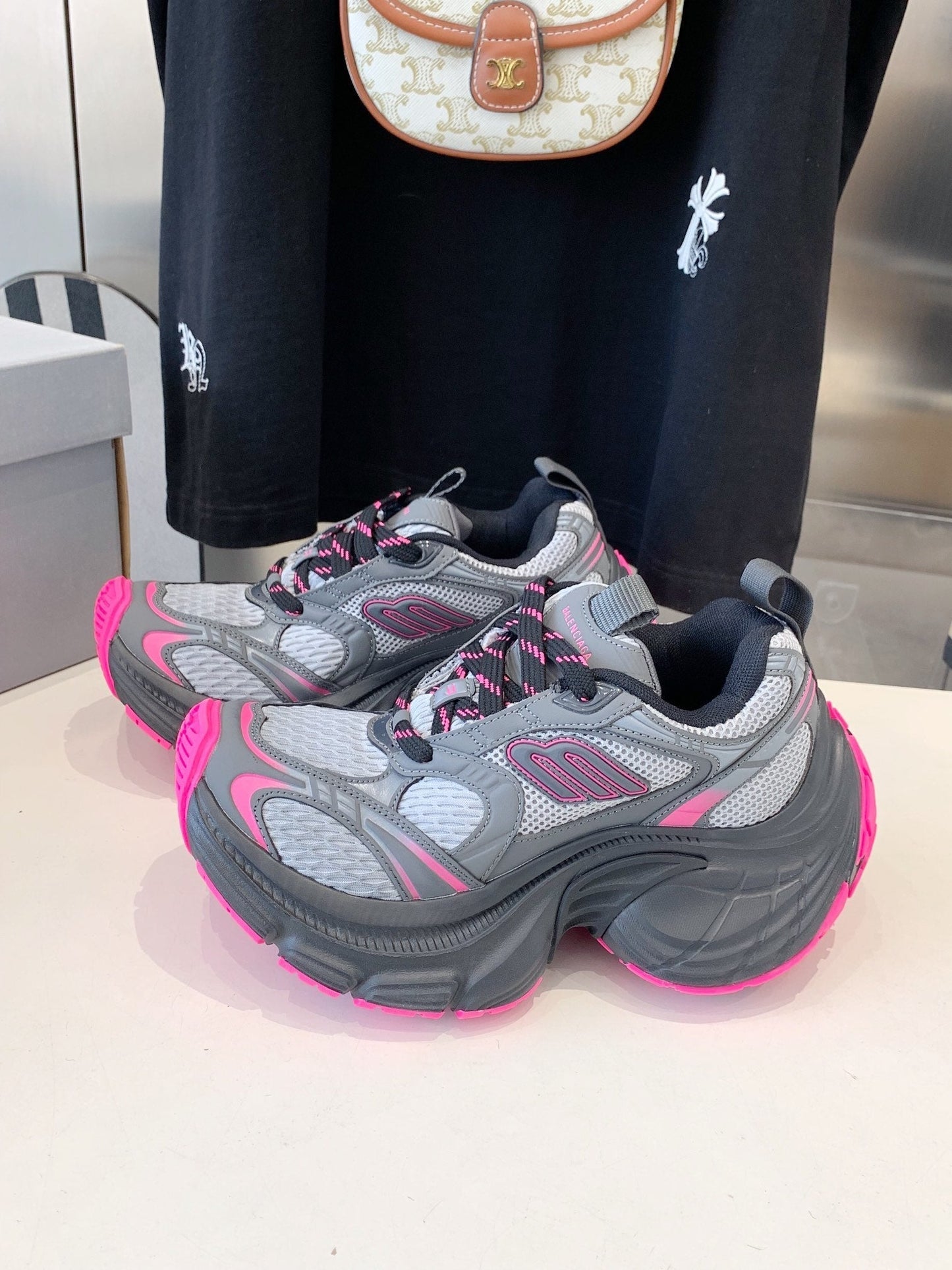 DAD SHOES IN GRAY MIX PINK MESH AND CALFSKIN - 35