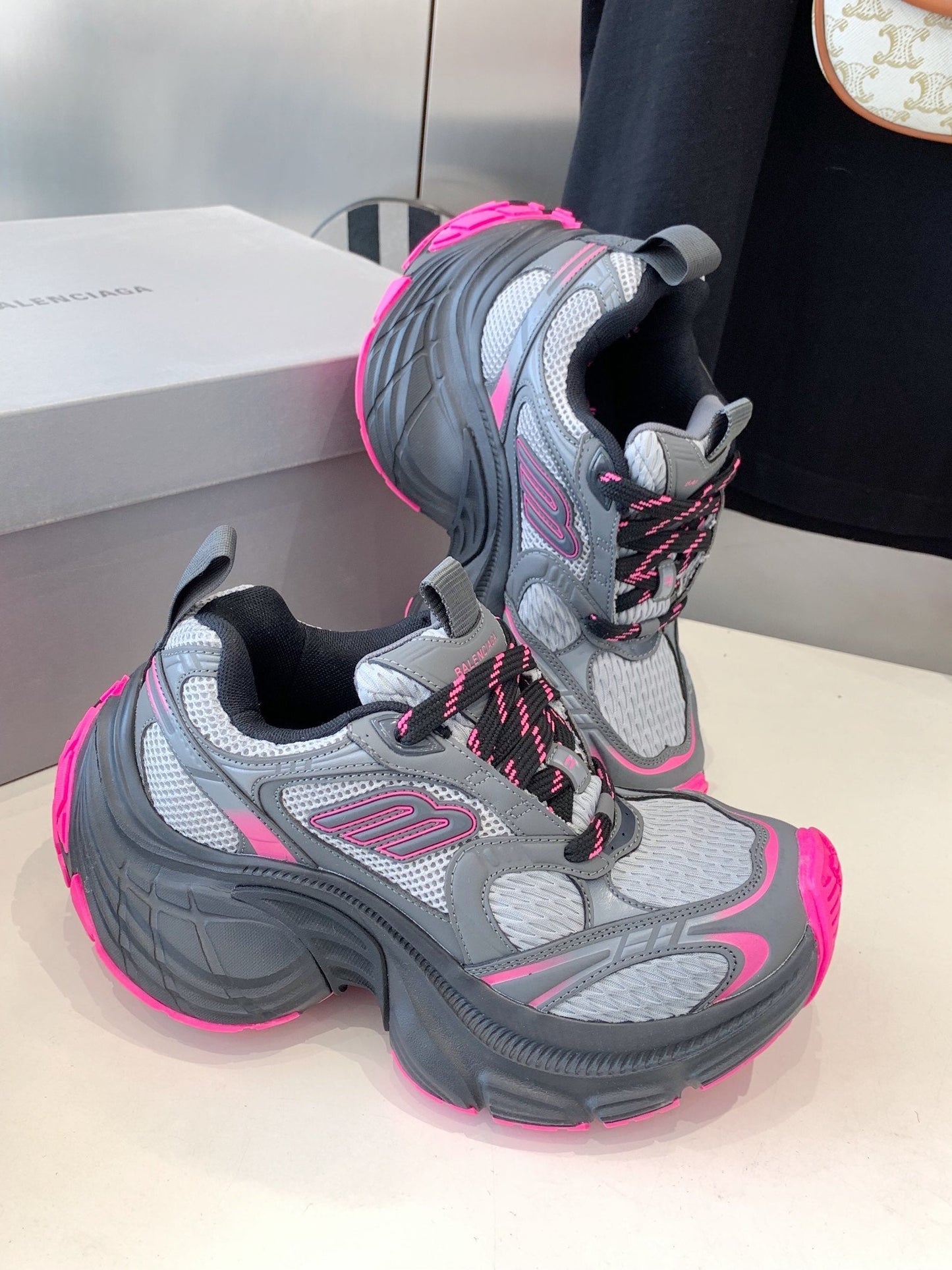 DAD SHOES IN GRAY MIX PINK MESH AND CALFSKIN - 35