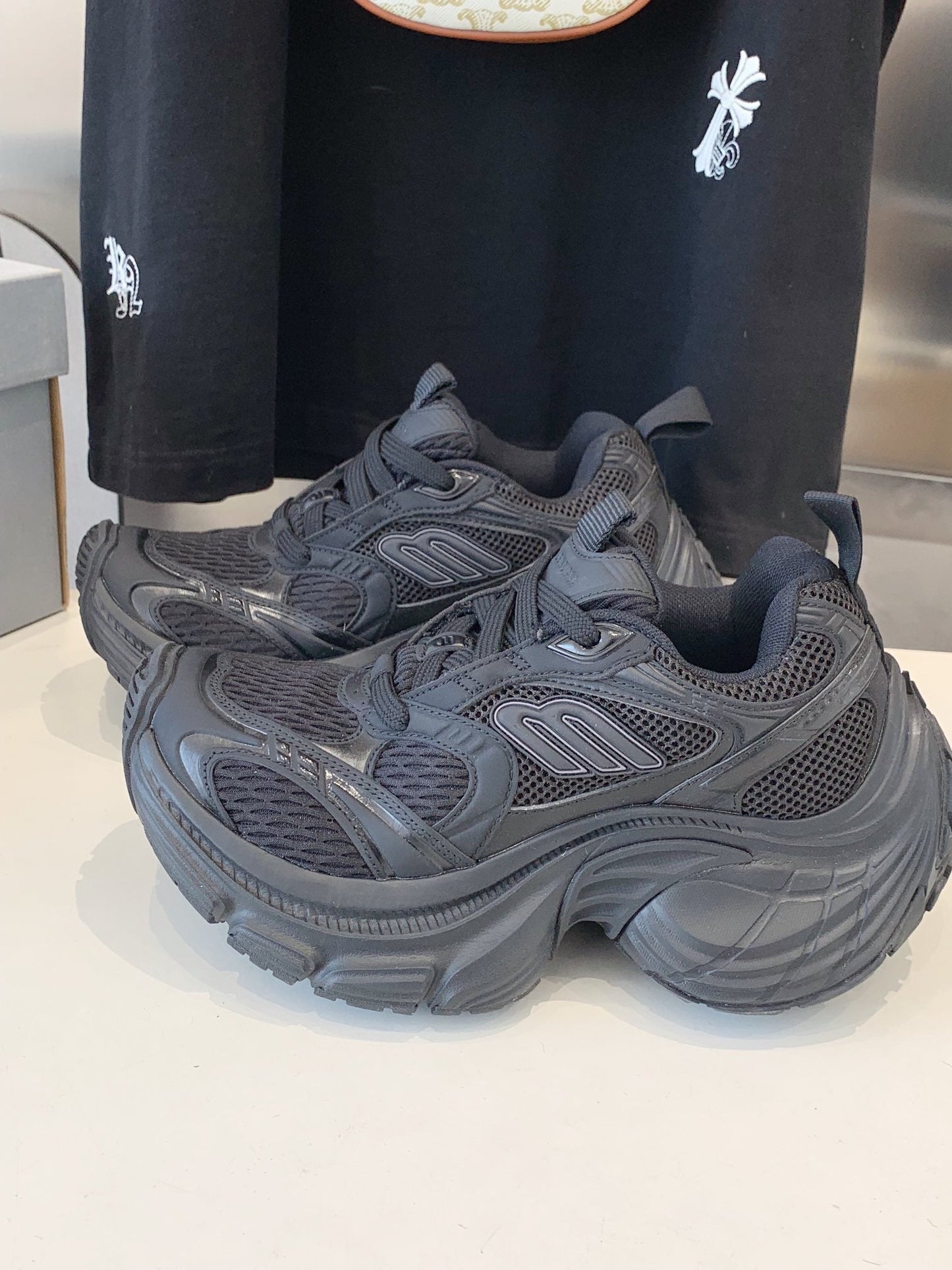 DAD SHOES IN BLACK MESH AND CALFSKIN - 35