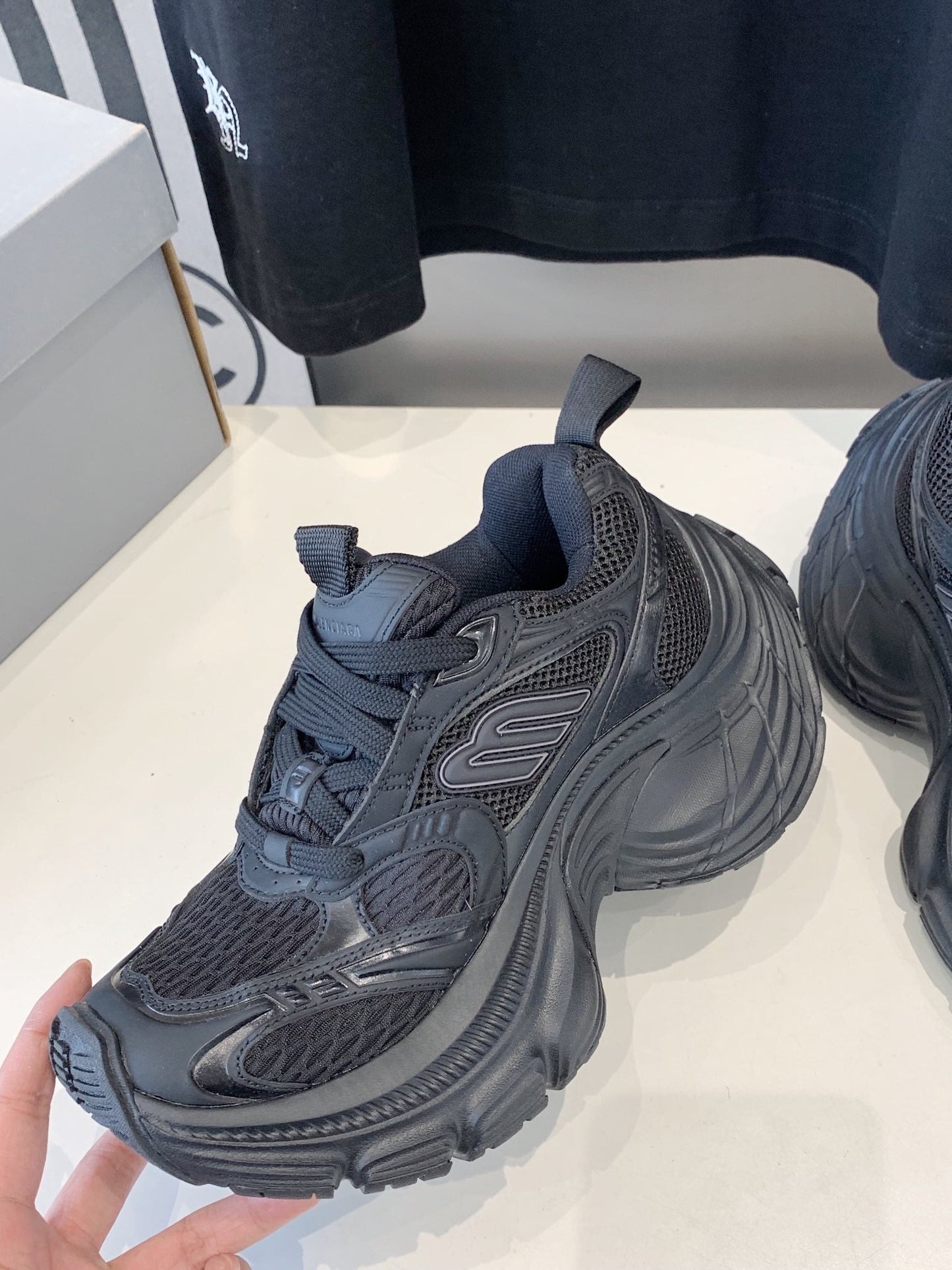 DAD SHOES IN BLACK MESH AND CALFSKIN - 35