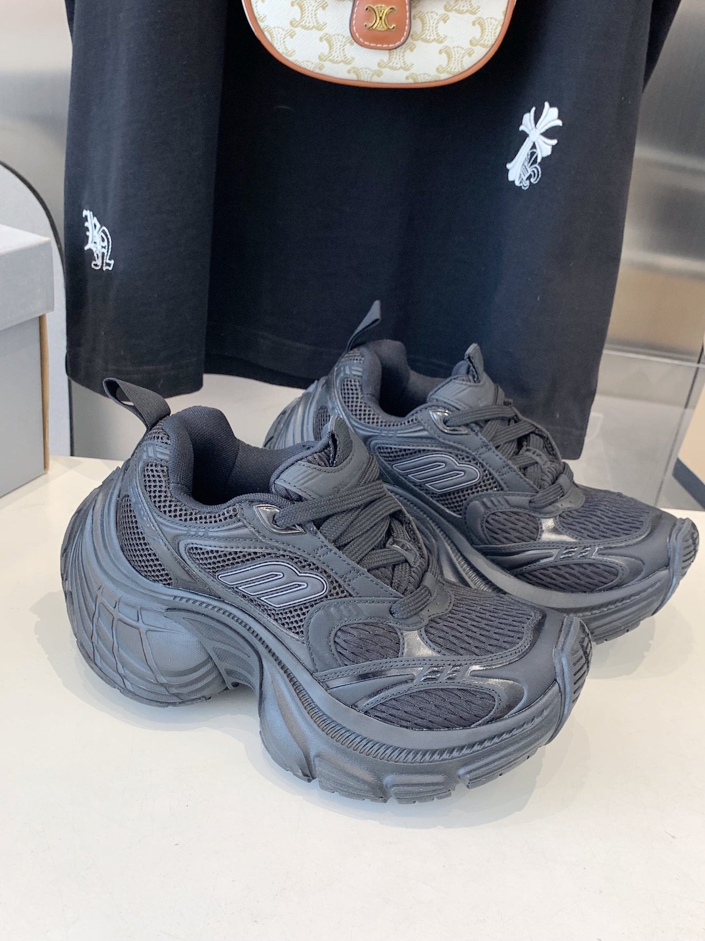 DAD SHOES IN BLACK MESH AND CALFSKIN - 35