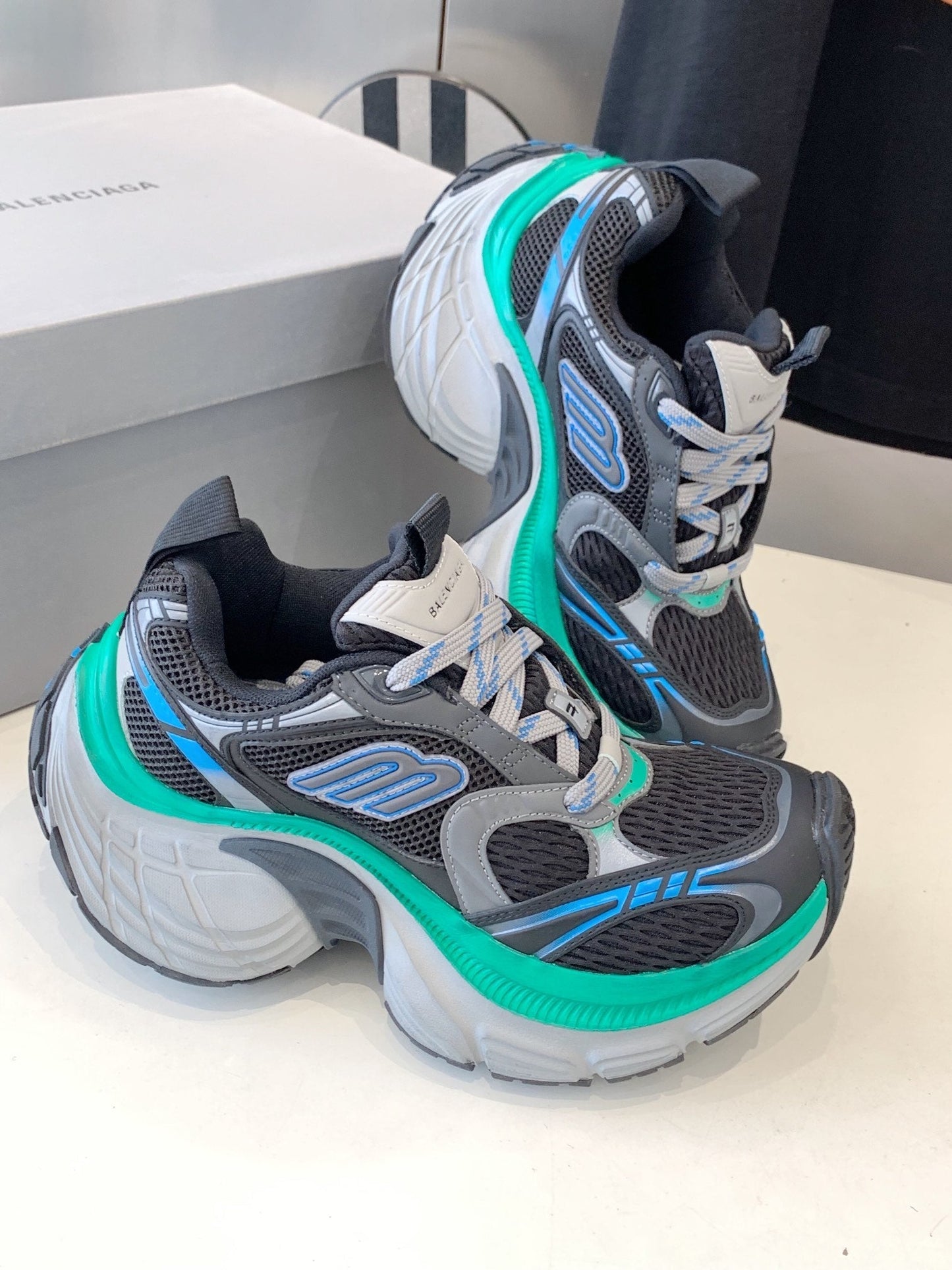 DAD SHOES IN GRAY MIX MINT GREEN AND BLUE MESH AND CALFSKIN - 35