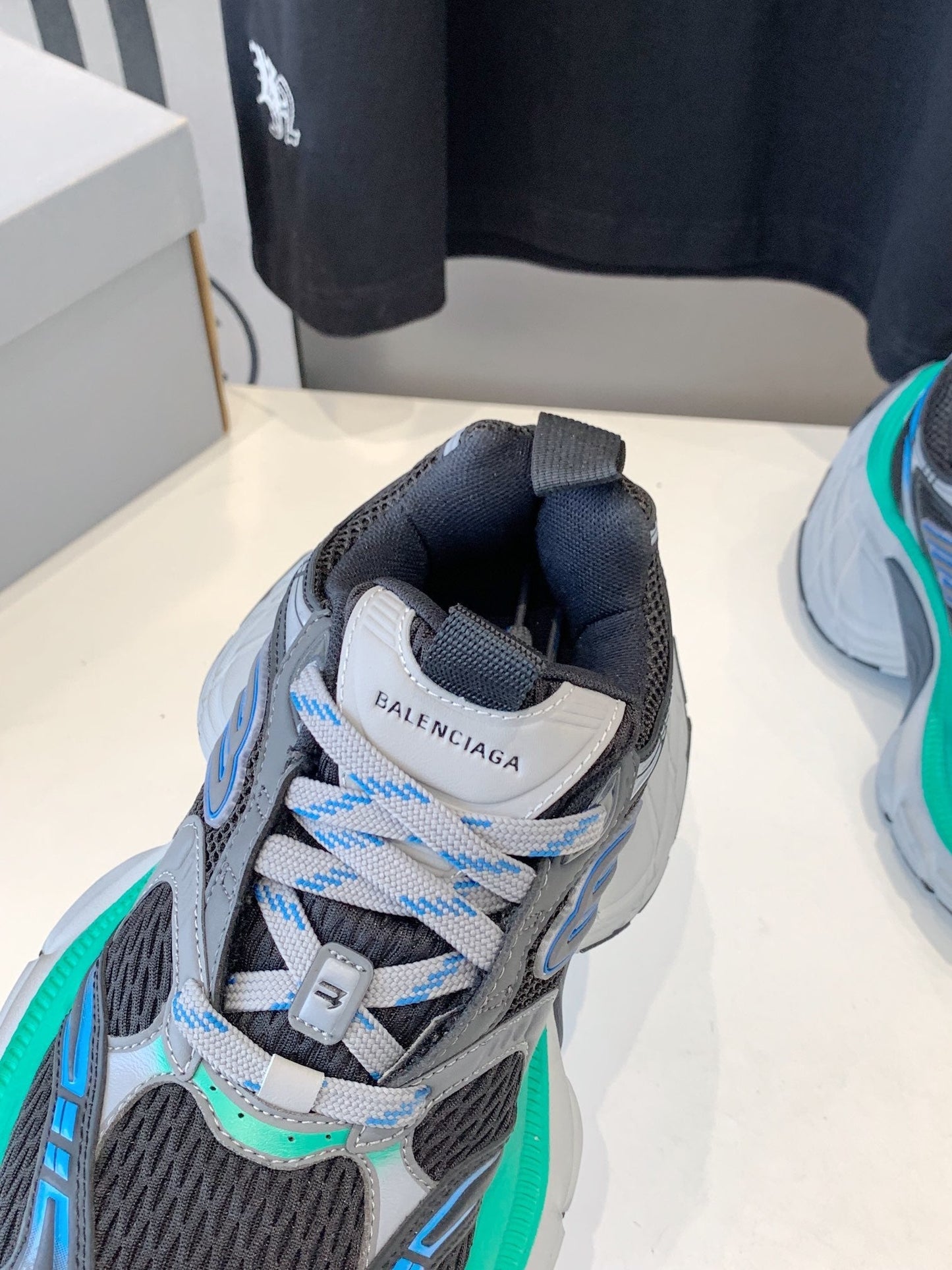 DAD SHOES IN GRAY MIX MINT GREEN AND BLUE MESH AND CALFSKIN - 35