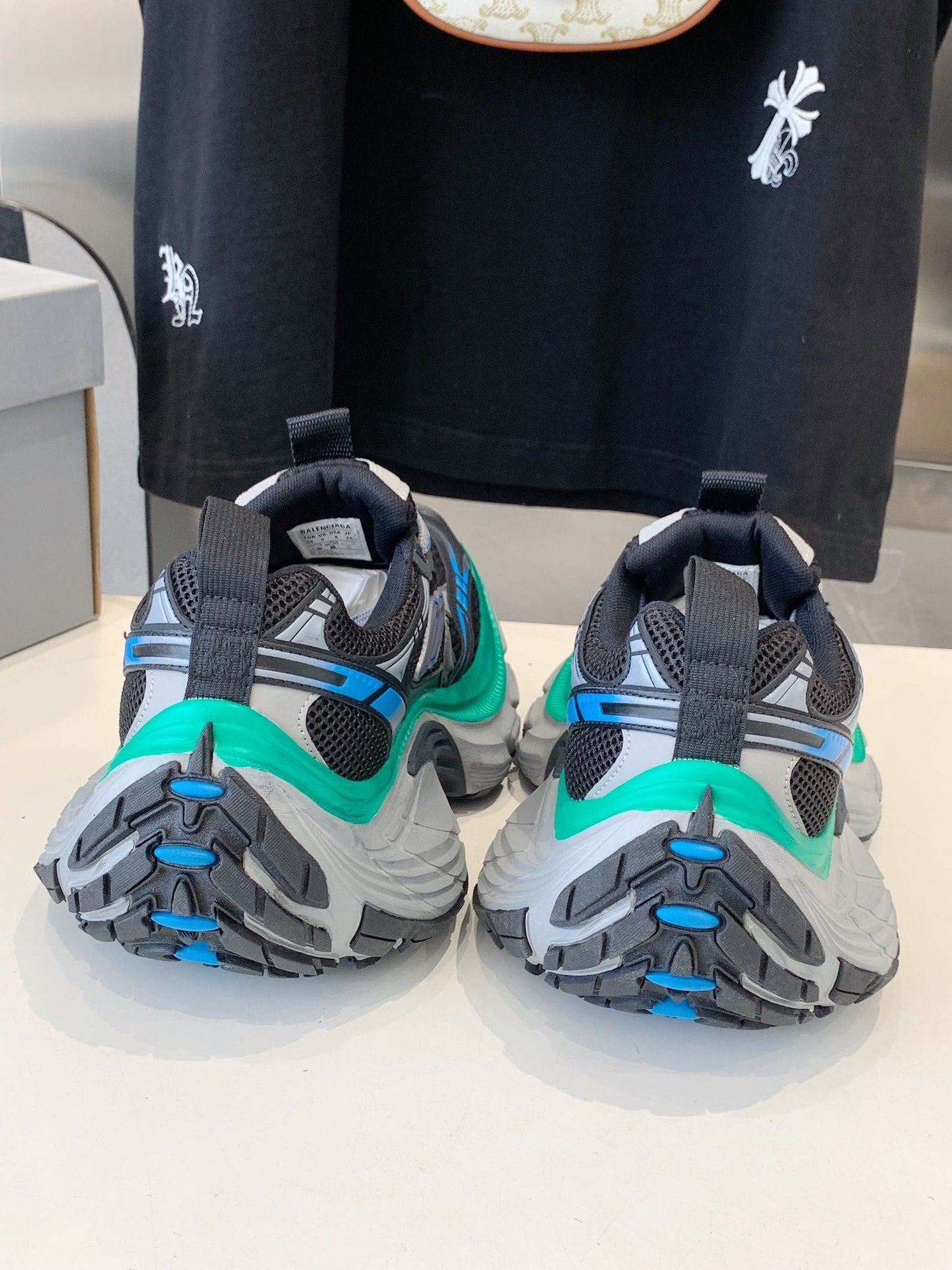 DAD SHOES IN GRAY MIX MINT GREEN AND BLUE MESH AND CALFSKIN - 35