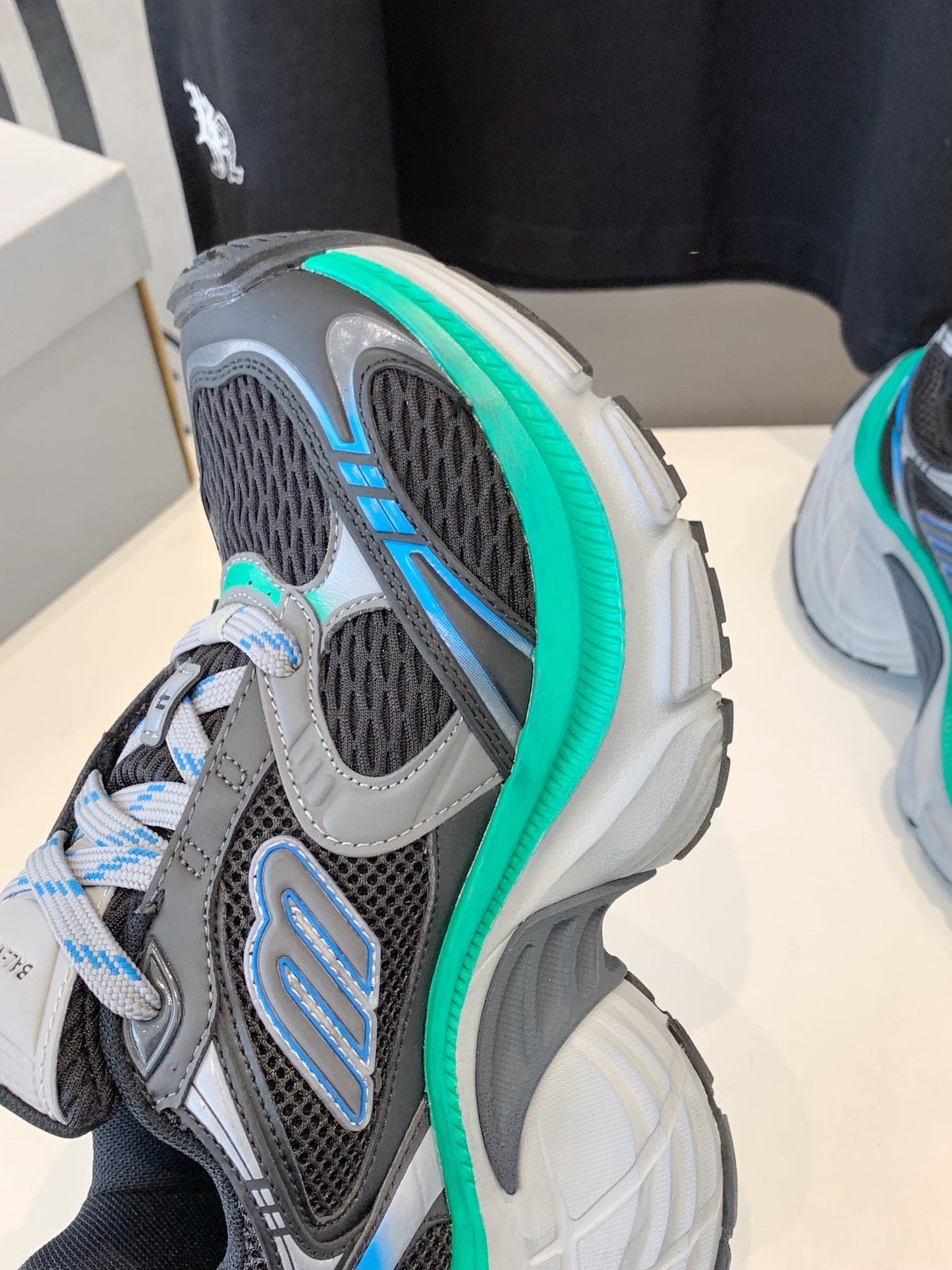 DAD SHOES IN GRAY MIX MINT GREEN AND BLUE MESH AND CALFSKIN - 35