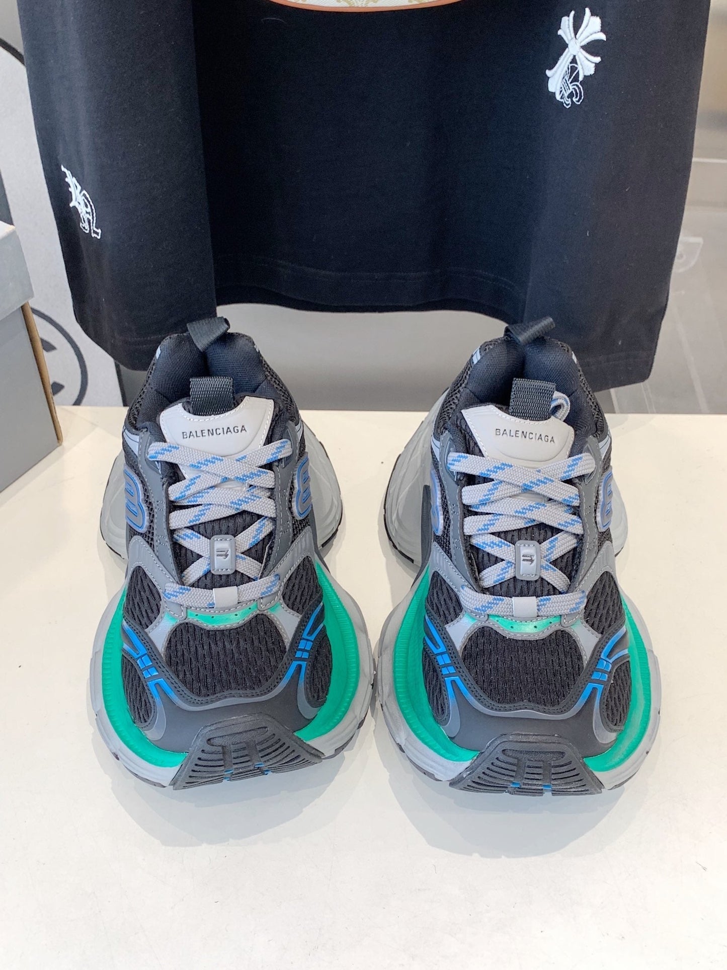 DAD SHOES IN GRAY MIX MINT GREEN AND BLUE MESH AND CALFSKIN - 35