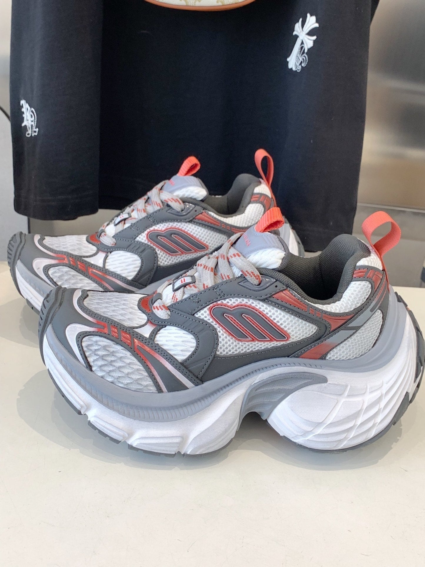 DAD SHOES IN GREY RED WHITE MESH AND CALFSKIN - 35