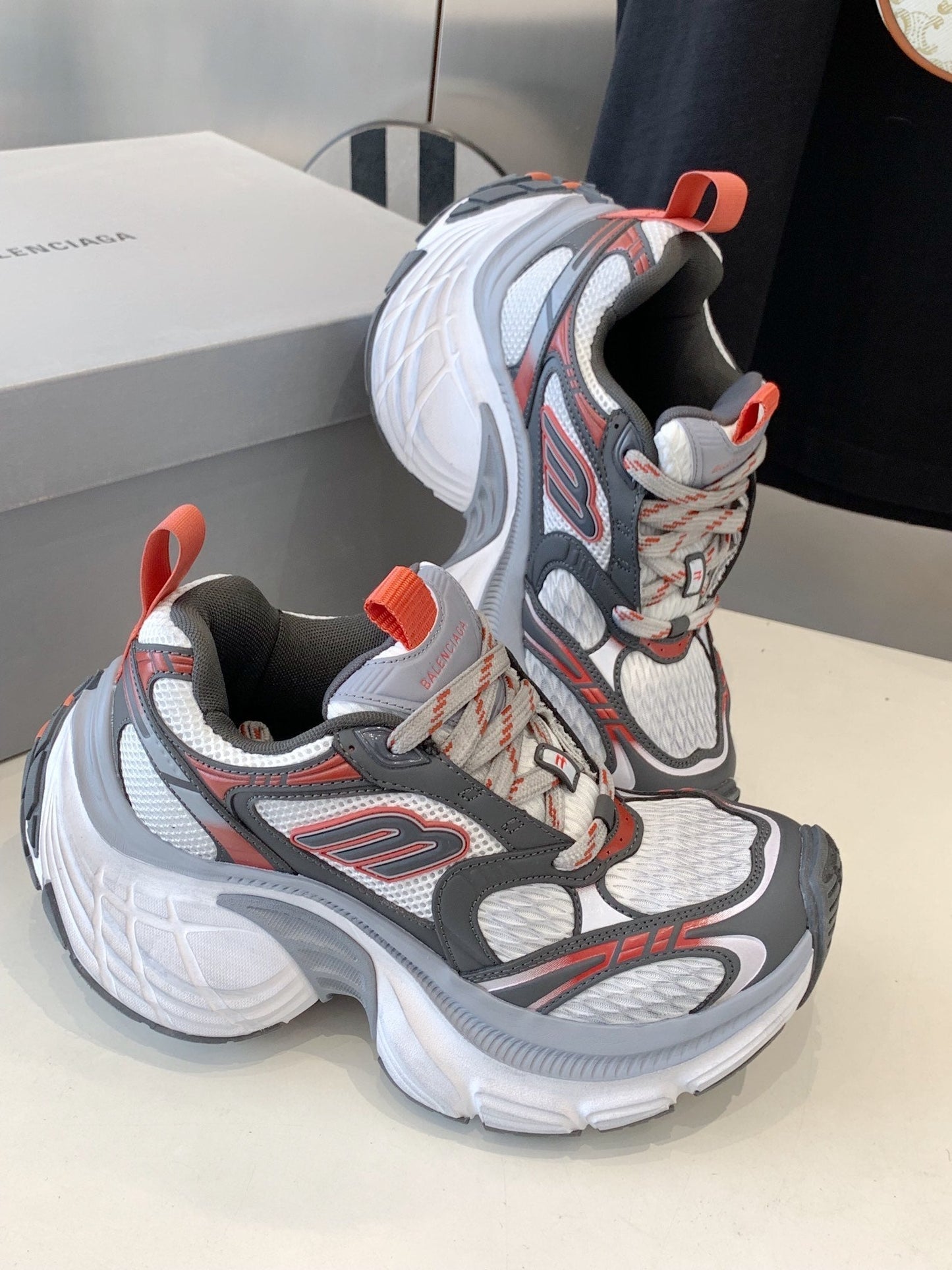 DAD SHOES IN GREY RED WHITE MESH AND CALFSKIN - 35