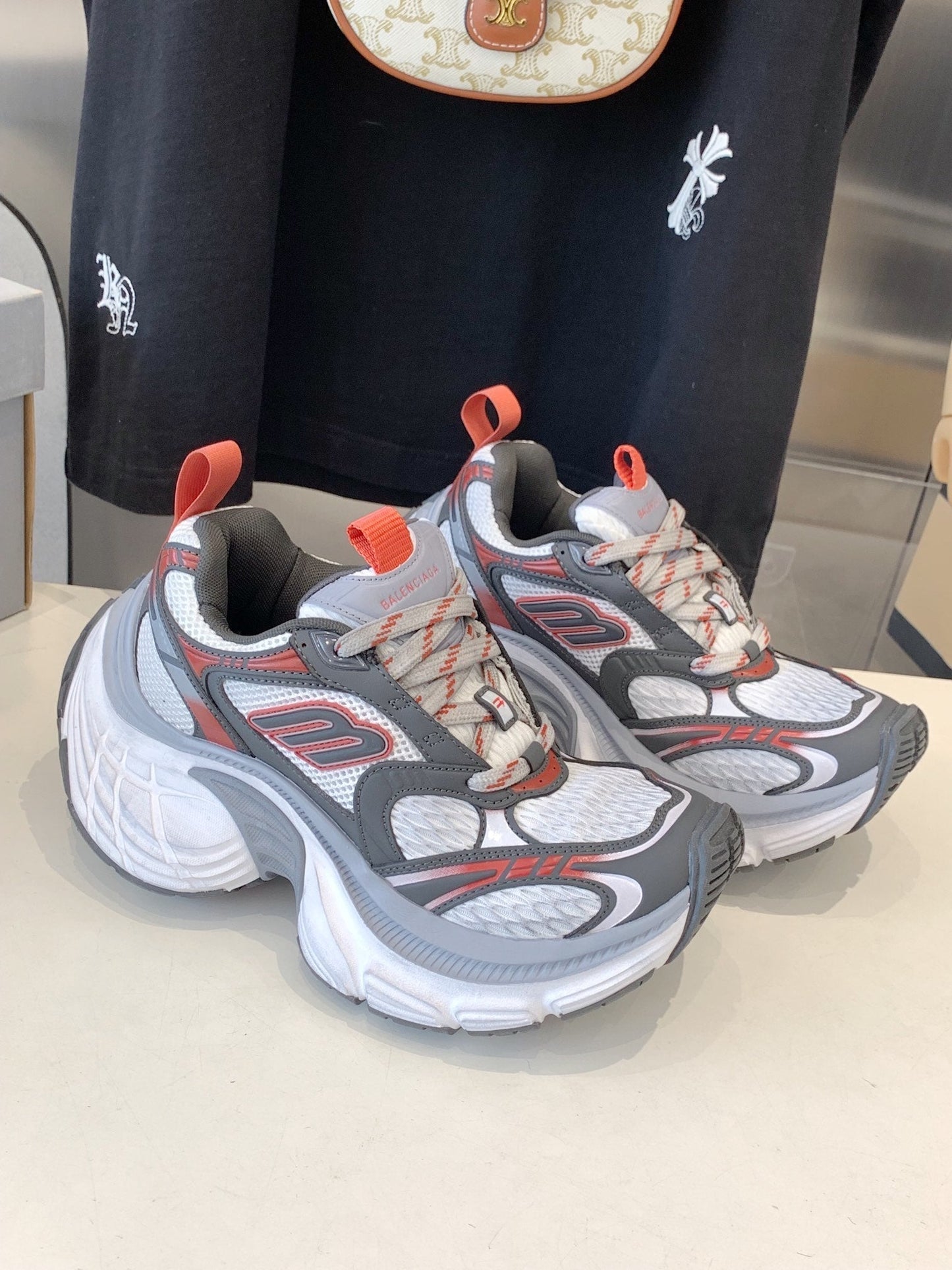 DAD SHOES IN GREY RED WHITE MESH AND CALFSKIN - 35