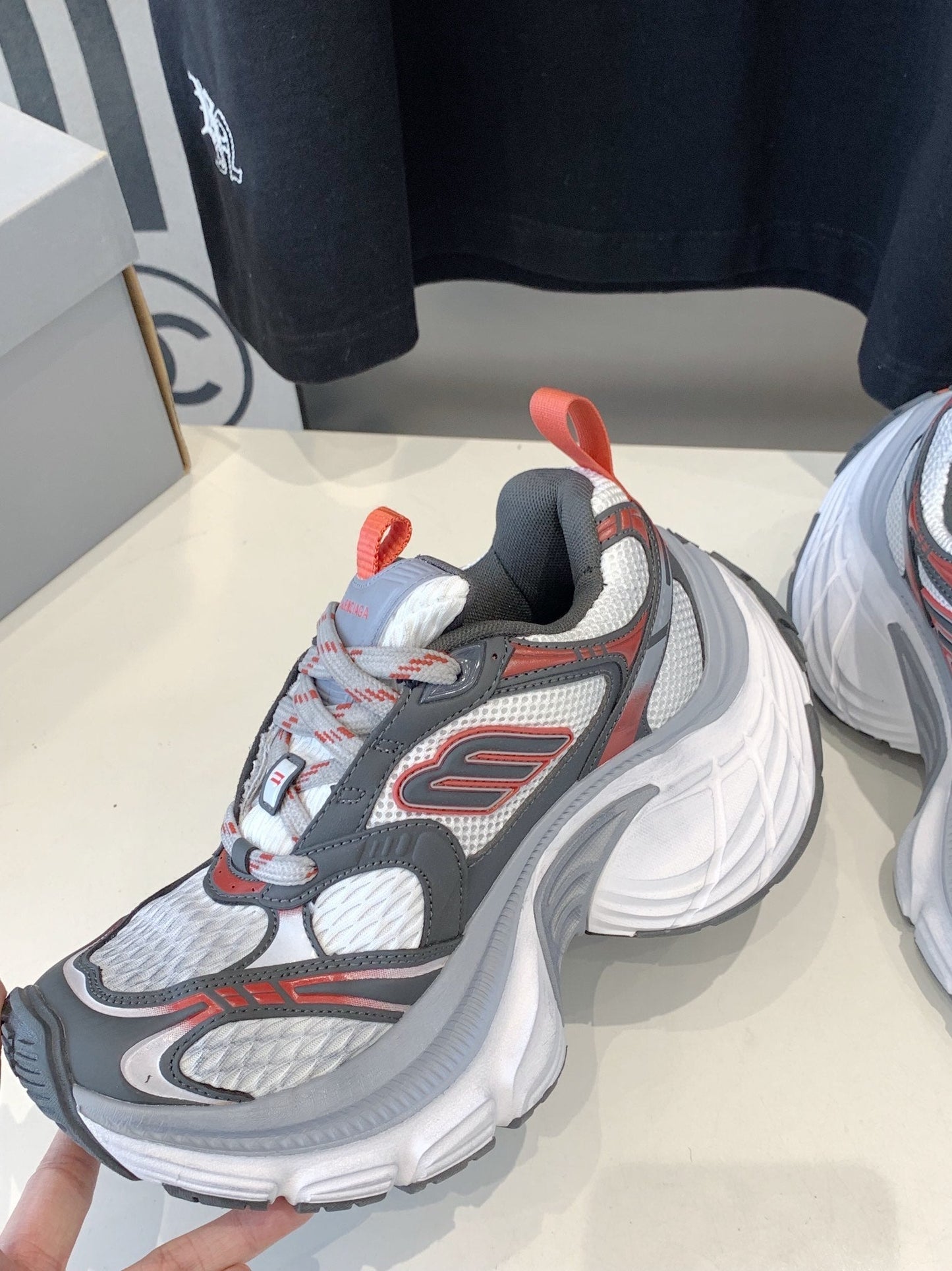 DAD SHOES IN GREY RED WHITE MESH AND CALFSKIN - 35