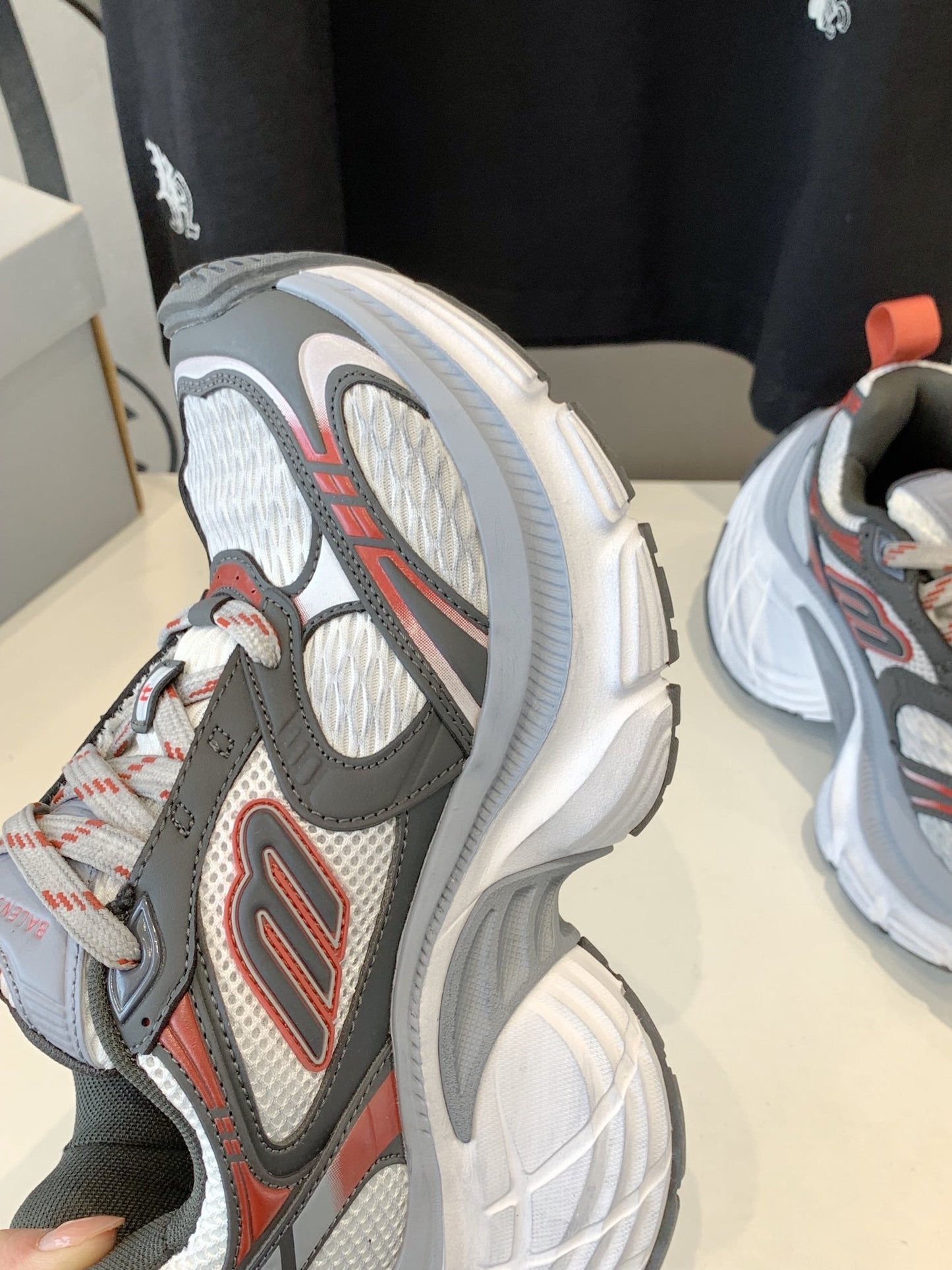 DAD SHOES IN GREY RED WHITE MESH AND CALFSKIN - 35