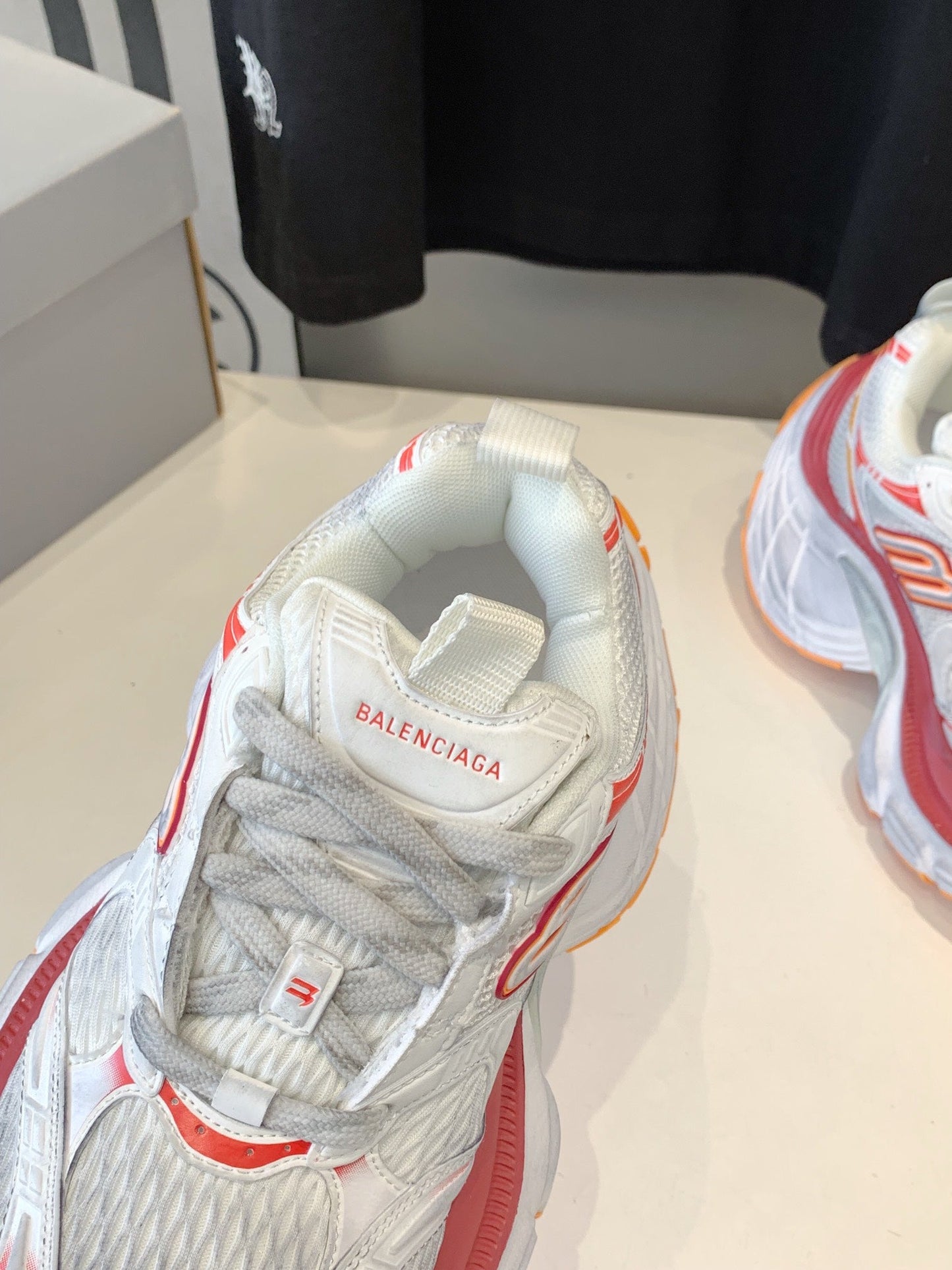 DAD SHOES IN RED ORANGE AND DUST WHITE MESH AND CALFSKIN - 35