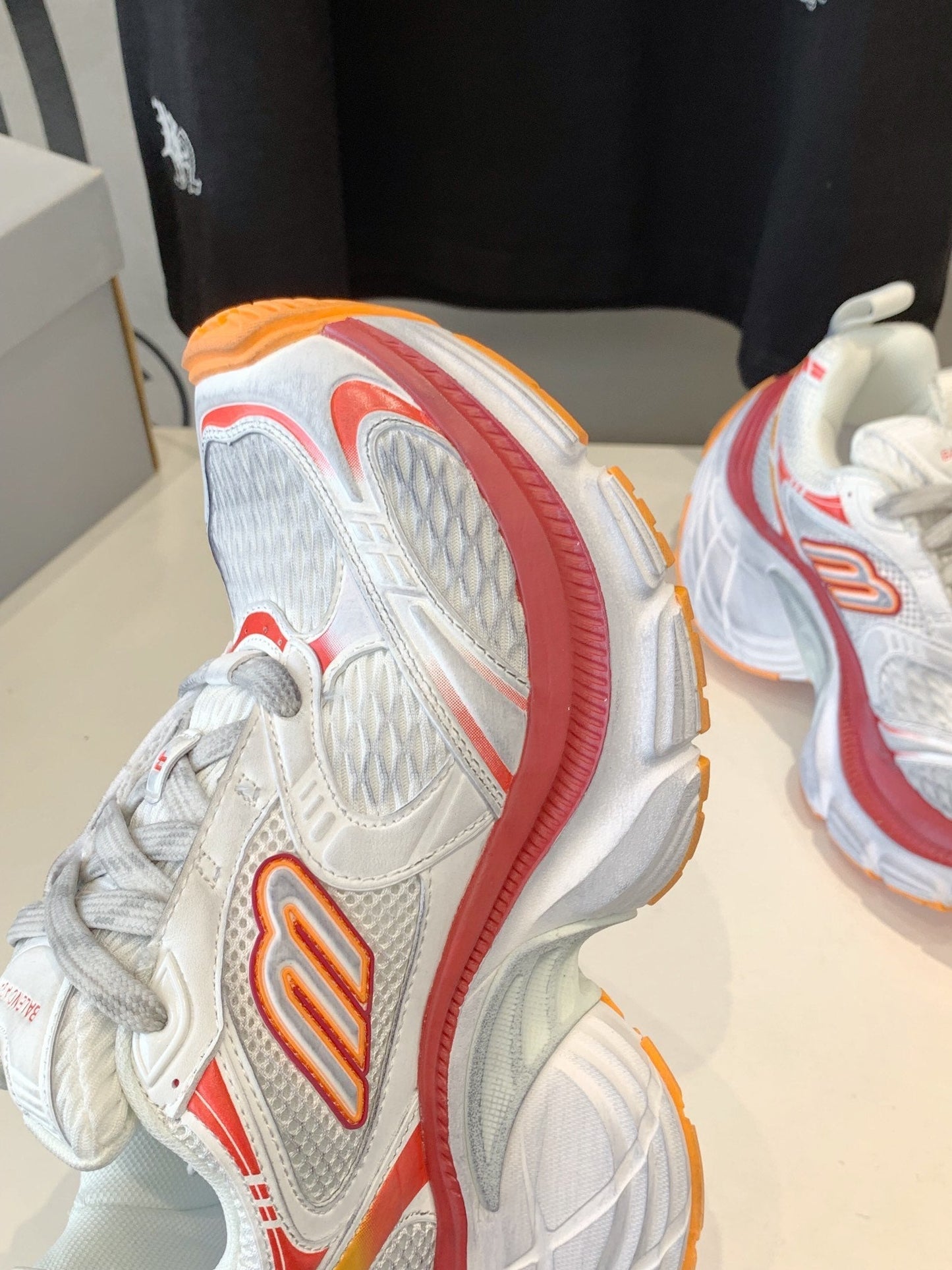 DAD SHOES IN RED ORANGE AND DUST WHITE MESH AND CALFSKIN - 35