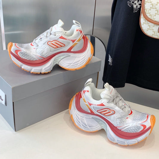 DAD SHOES IN RED ORANGE AND DUST WHITE MESH AND CALFSKIN - 35