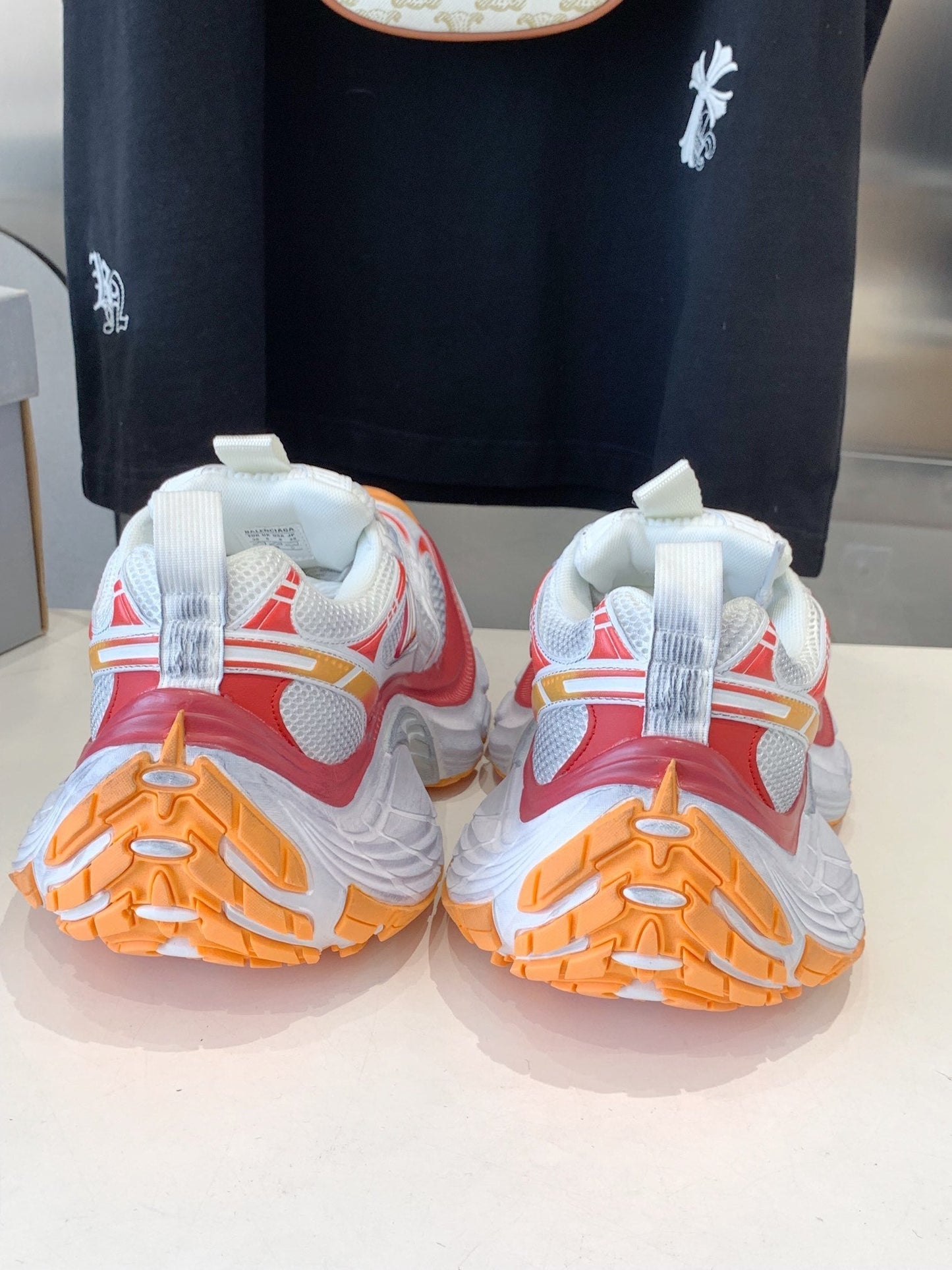 DAD SHOES IN RED ORANGE AND DUST WHITE MESH AND CALFSKIN - 35