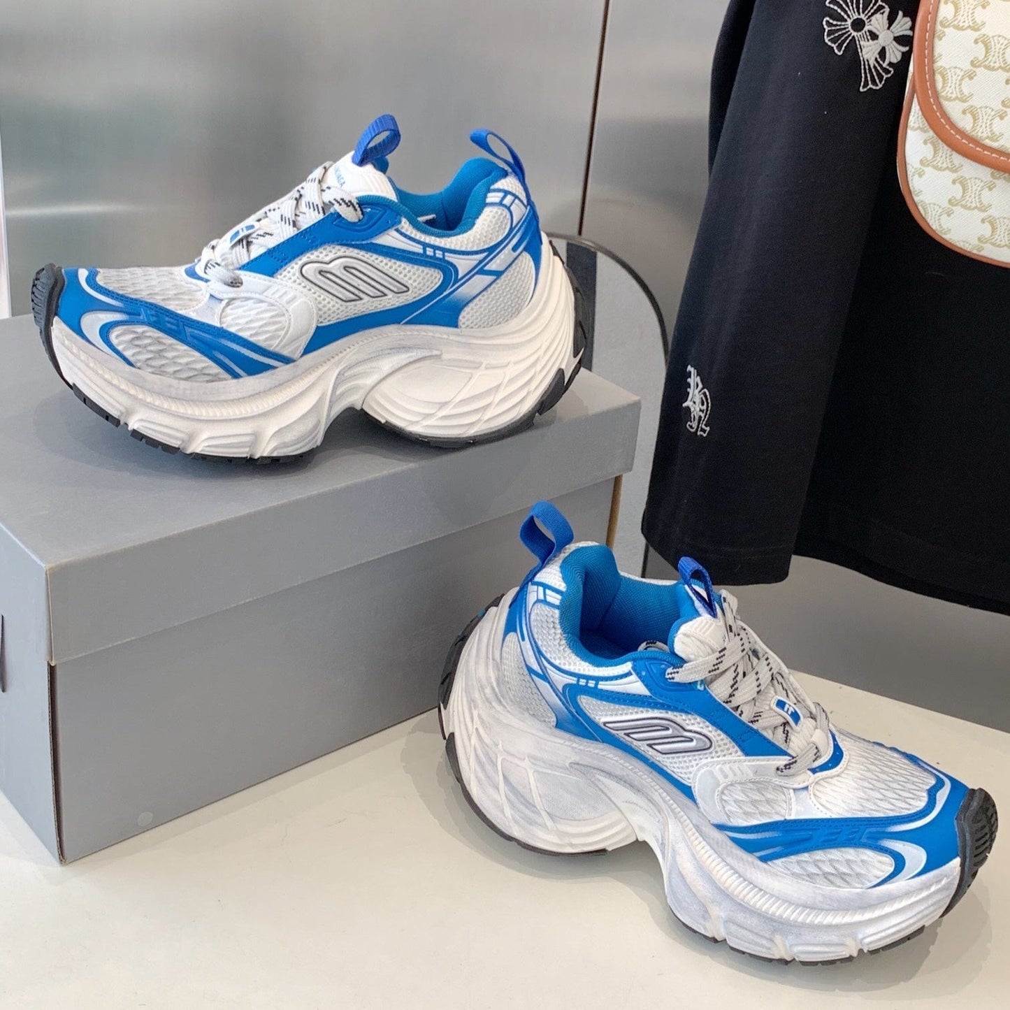 DAD SHOES IN WHITE MIX BLUE MESH AND CALFSKIN - 35