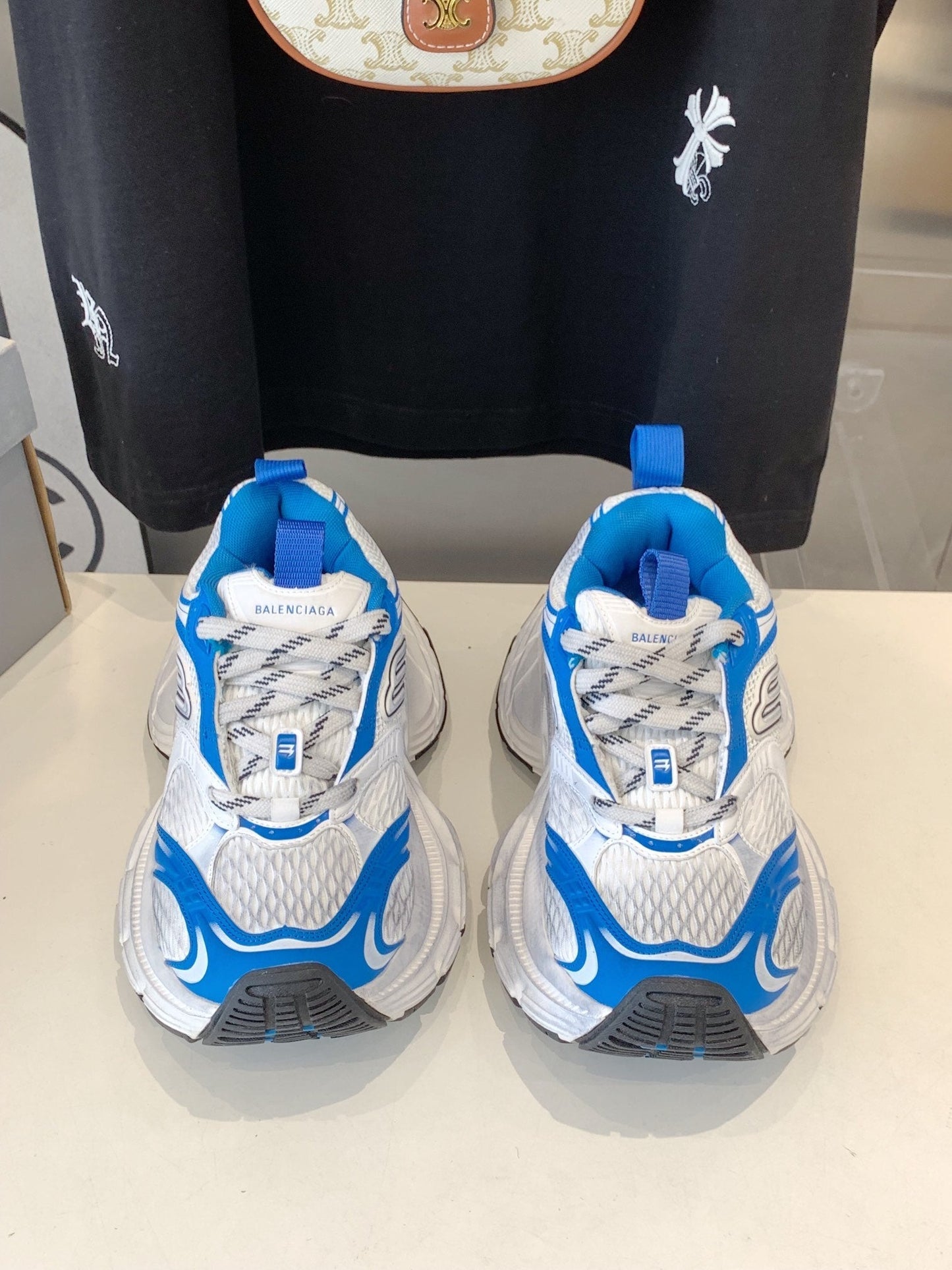 DAD SHOES IN WHITE MIX BLUE MESH AND CALFSKIN - 35
