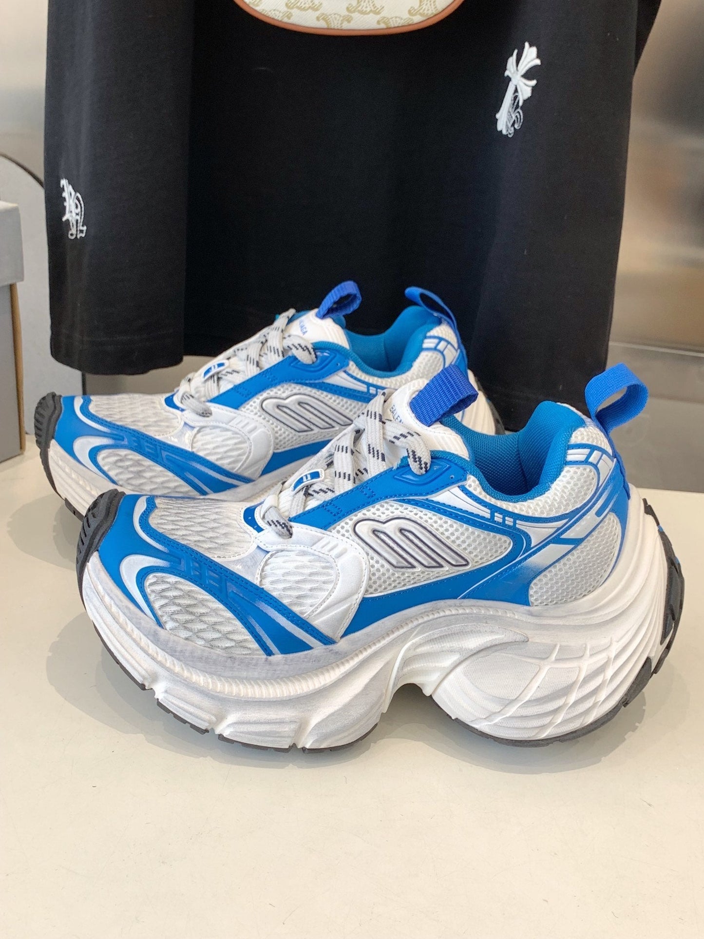 DAD SHOES IN WHITE MIX BLUE MESH AND CALFSKIN - 35