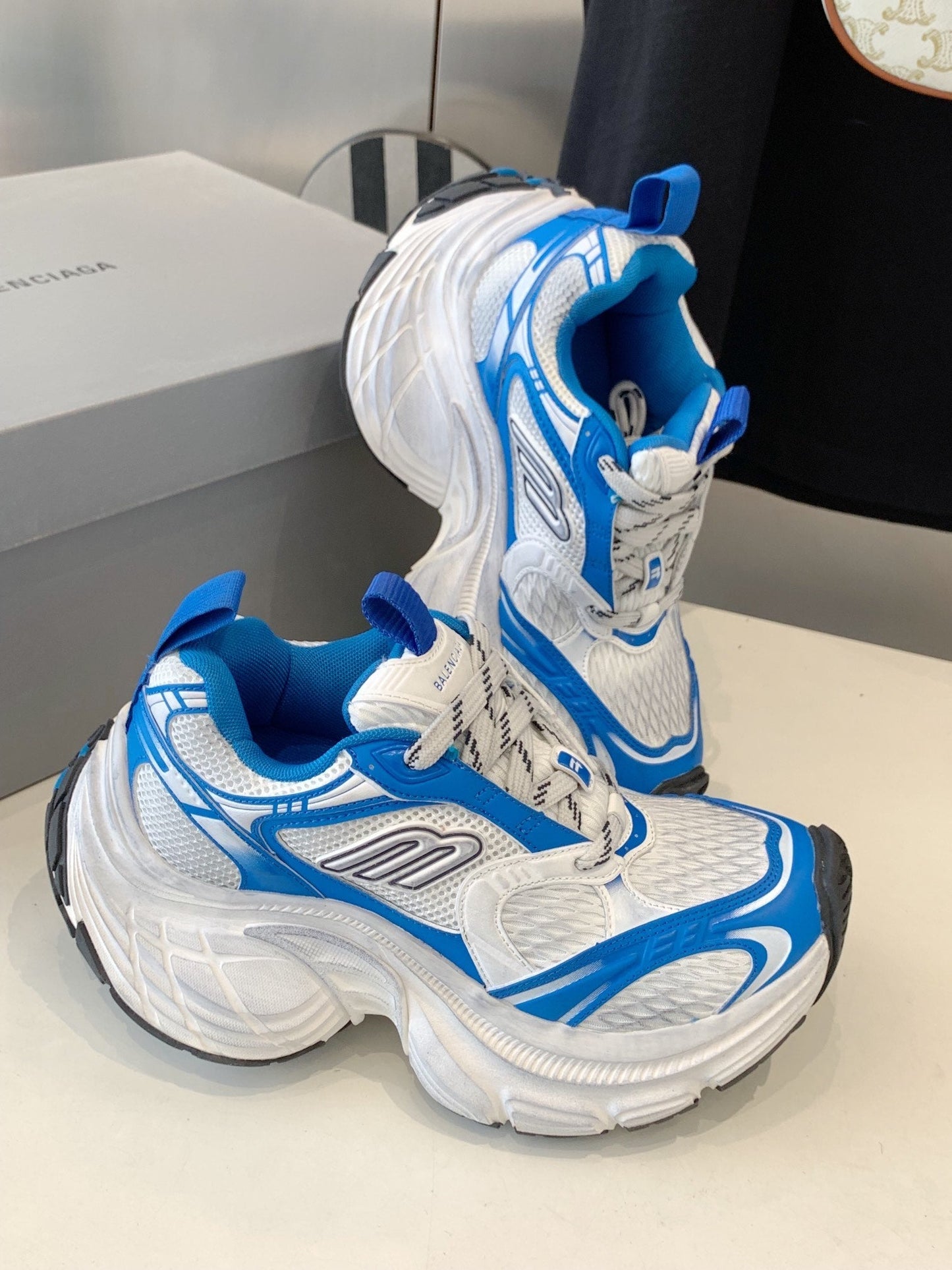 DAD SHOES IN WHITE MIX BLUE MESH AND CALFSKIN - 35