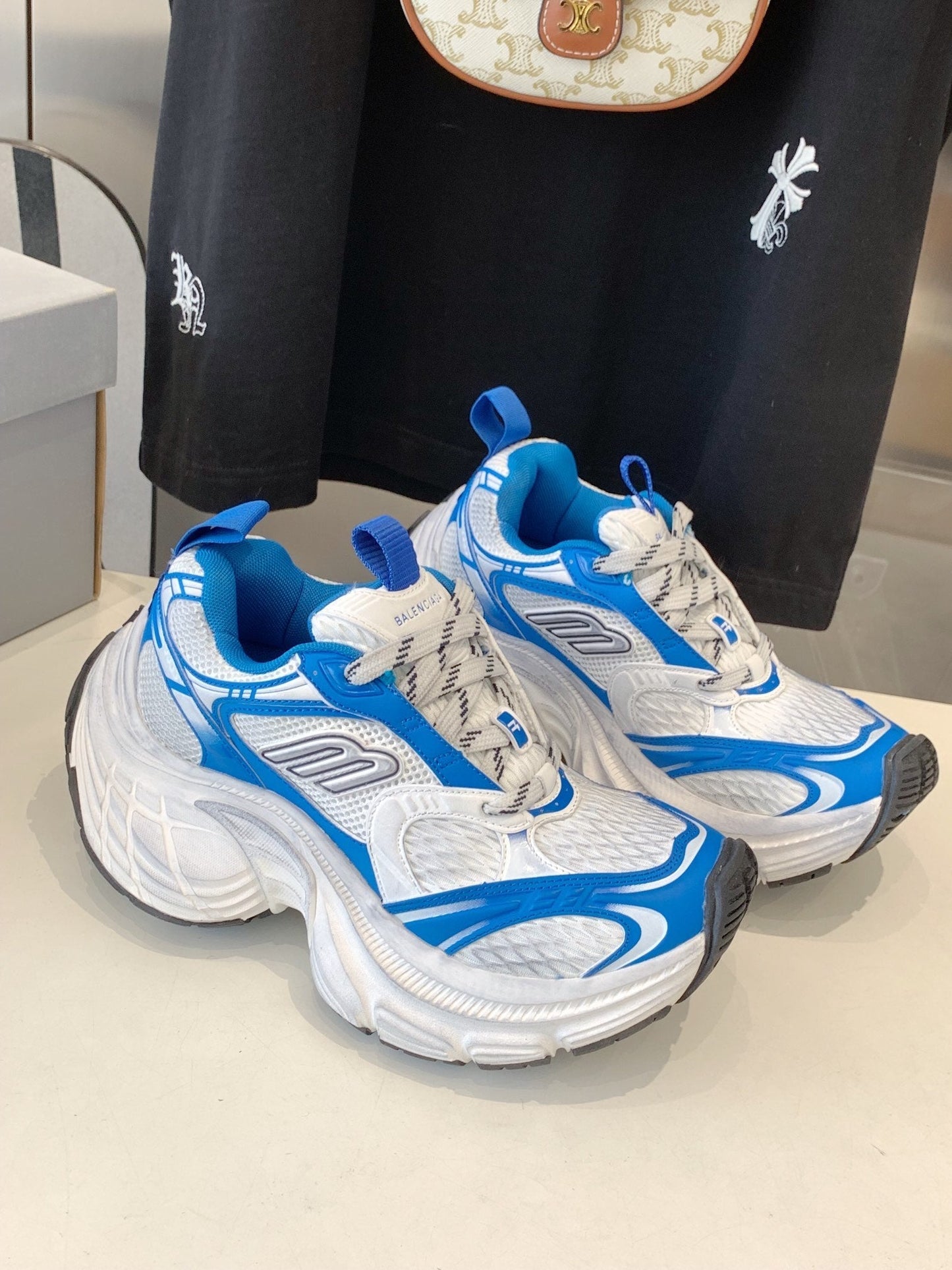 DAD SHOES IN WHITE MIX BLUE MESH AND CALFSKIN - 35