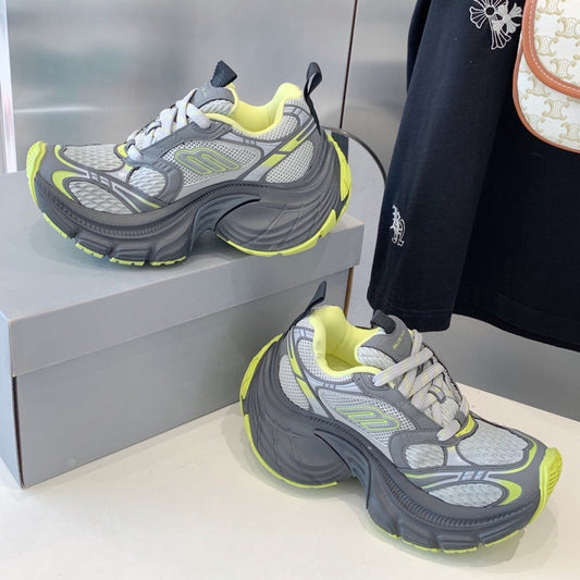 DAD SHOES IN GRAY MIX NEON GREEN MESH AND CALFSKIN - 35