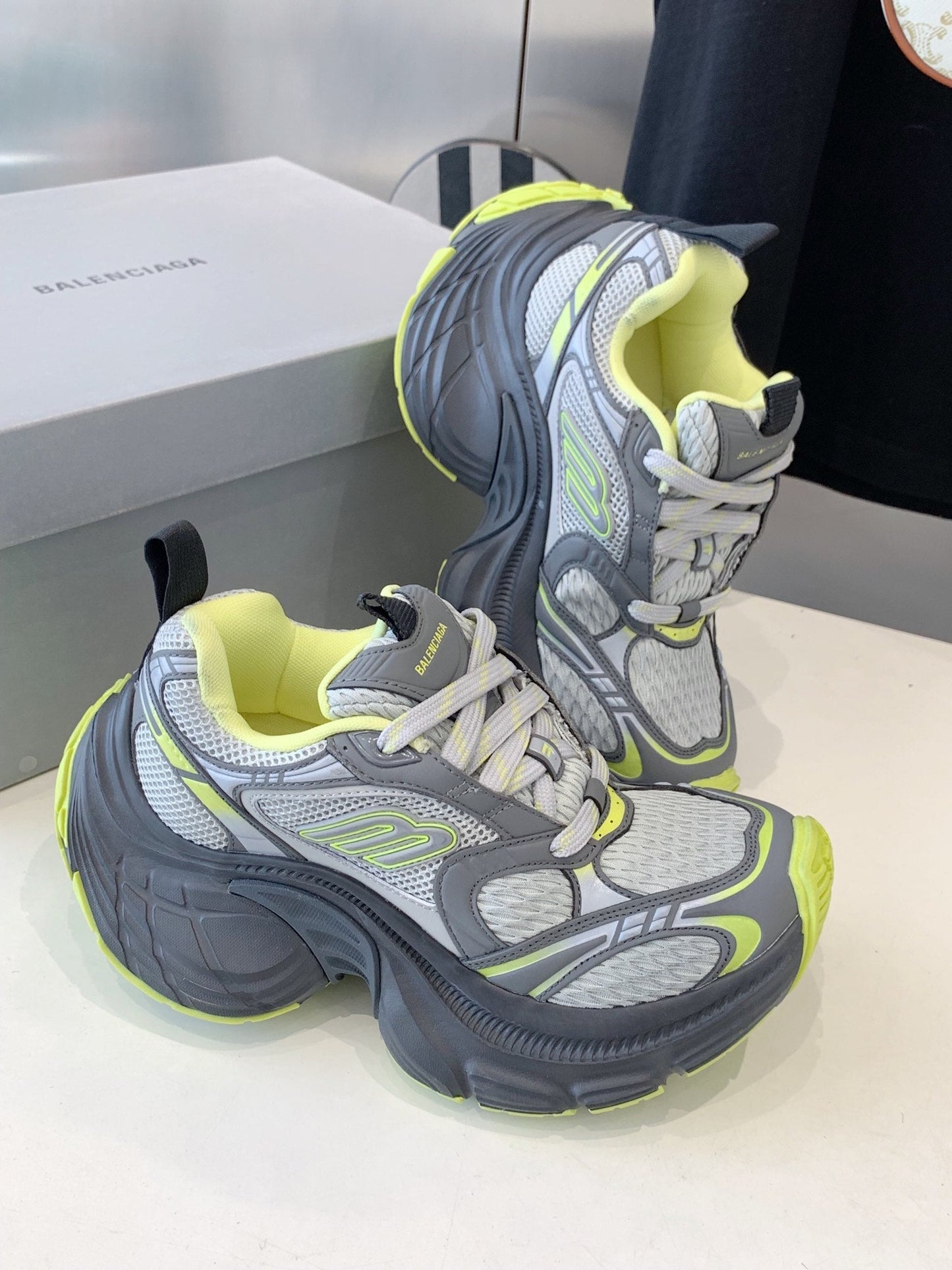 DAD SHOES IN GRAY MIX NEON GREEN MESH AND CALFSKIN - 35