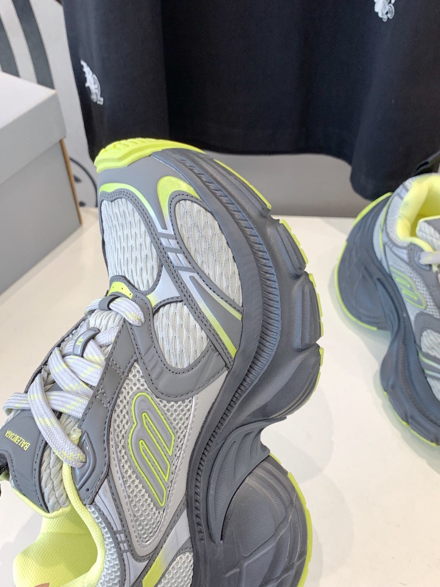DAD SHOES IN GRAY MIX NEON GREEN MESH AND CALFSKIN - 35