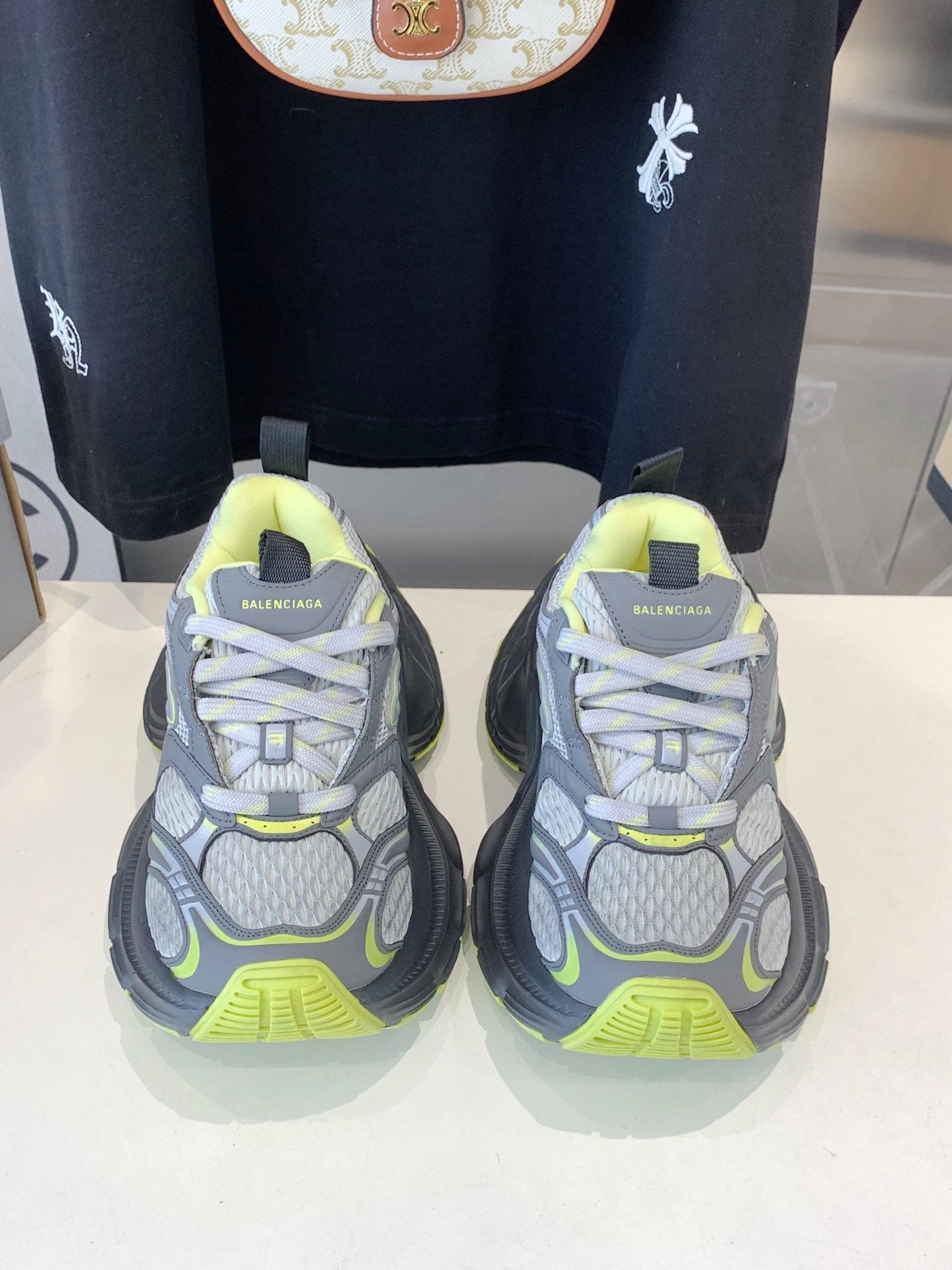 DAD SHOES IN GRAY MIX NEON GREEN MESH AND CALFSKIN - 35