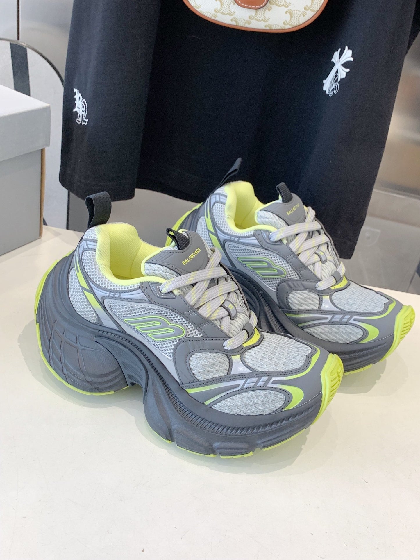 DAD SHOES IN GRAY MIX NEON GREEN MESH AND CALFSKIN - 35