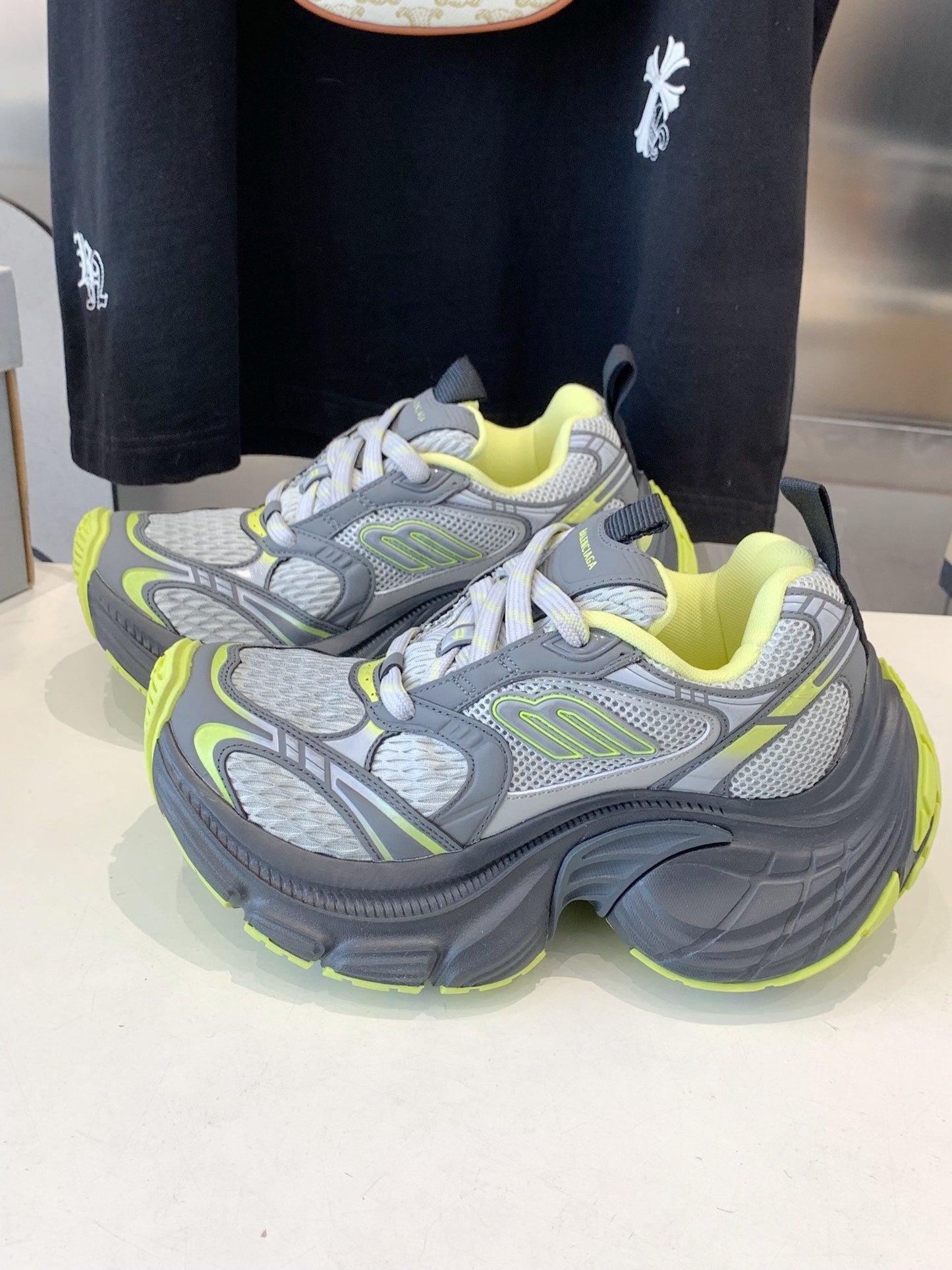 DAD SHOES IN GRAY MIX NEON GREEN MESH AND CALFSKIN - 35
