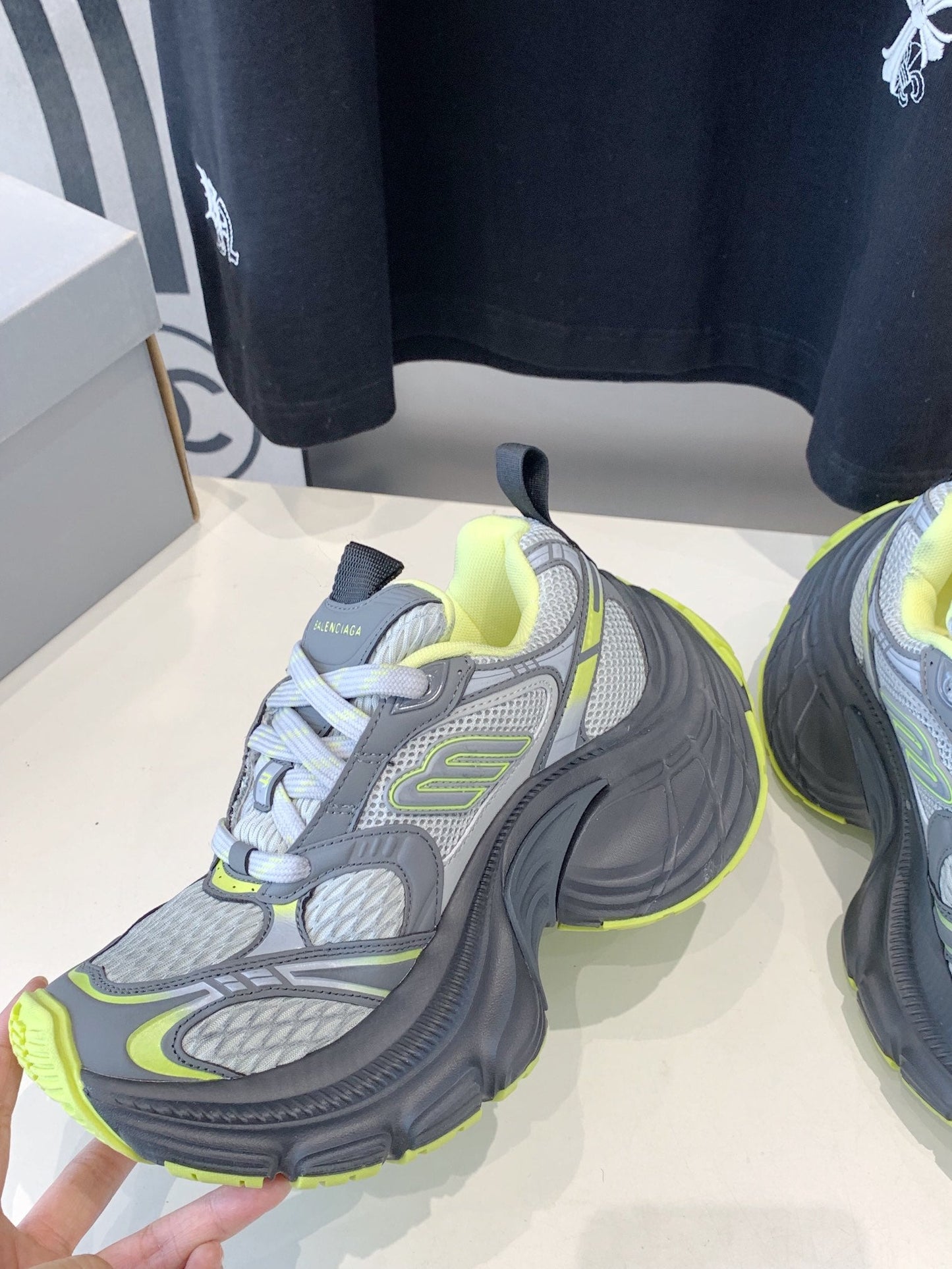 DAD SHOES IN GRAY MIX NEON GREEN MESH AND CALFSKIN - 35