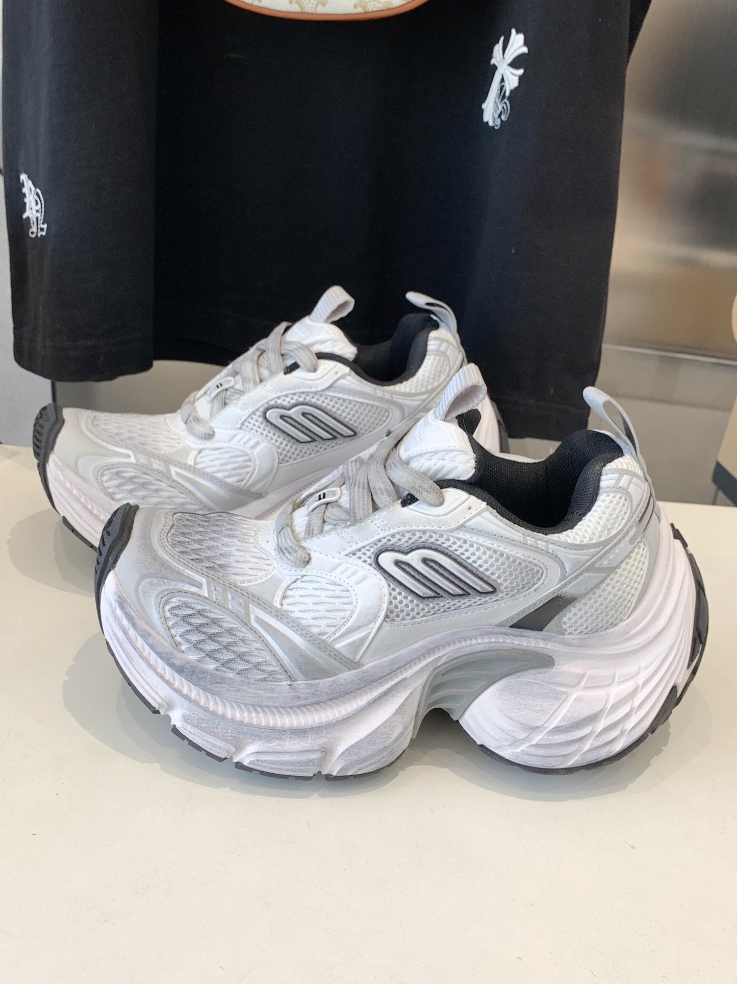 DAD SHOES IN SILVER WHITE MESH AND CALFSKIN - 35