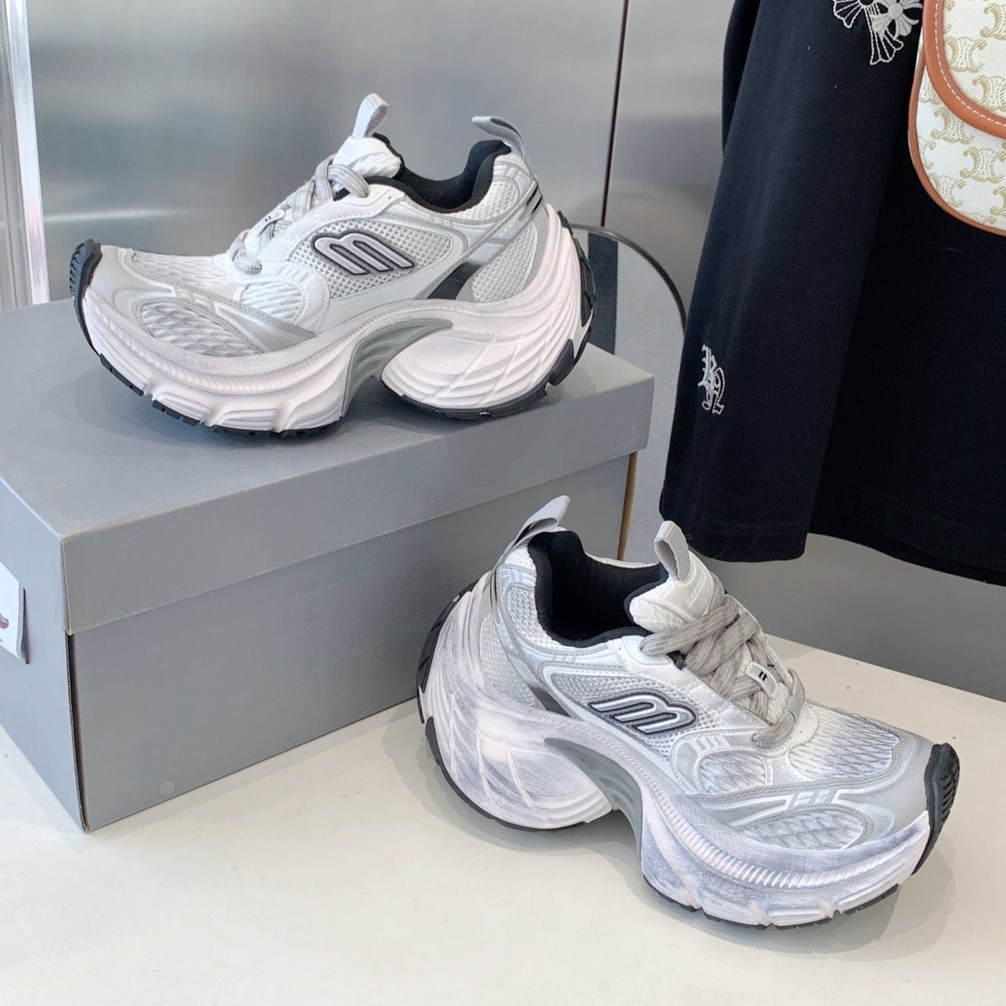 DAD SHOES IN SILVER WHITE MESH AND CALFSKIN - 35