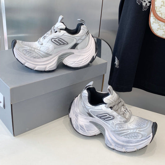 DAD SHOES IN SILVER WHITE MESH AND CALFSKIN - 35
