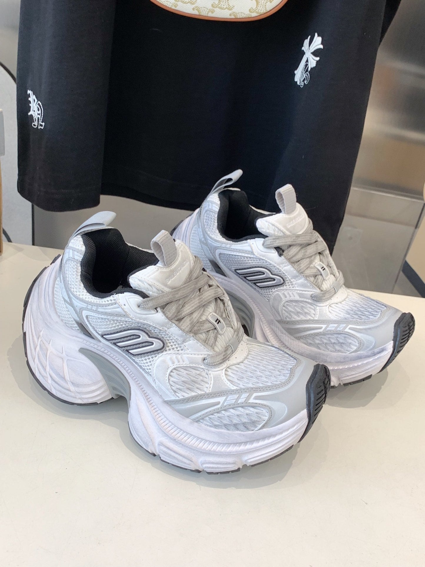DAD SHOES IN SILVER WHITE MESH AND CALFSKIN - 35